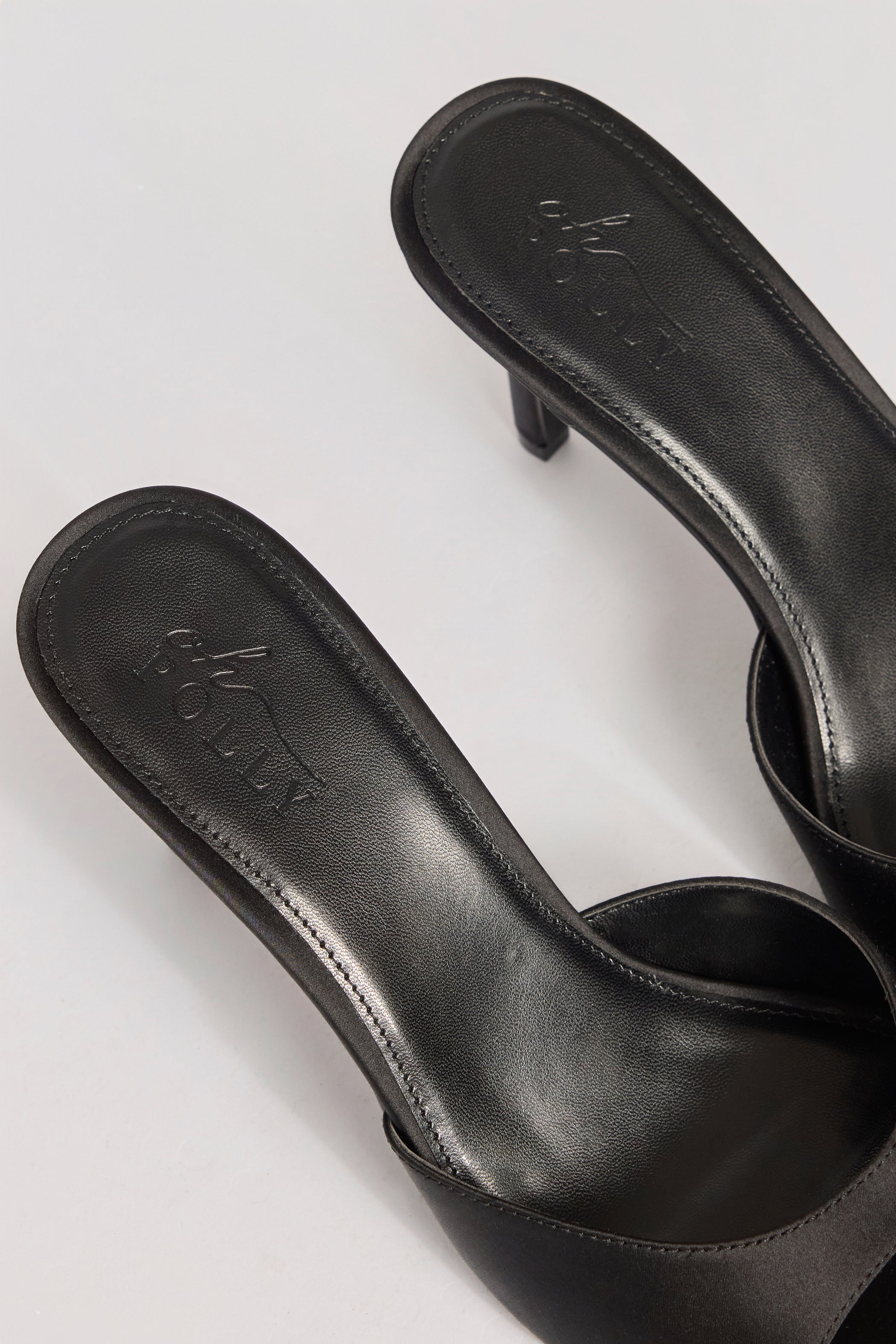 Satin Heeled Mule Sandal in Black