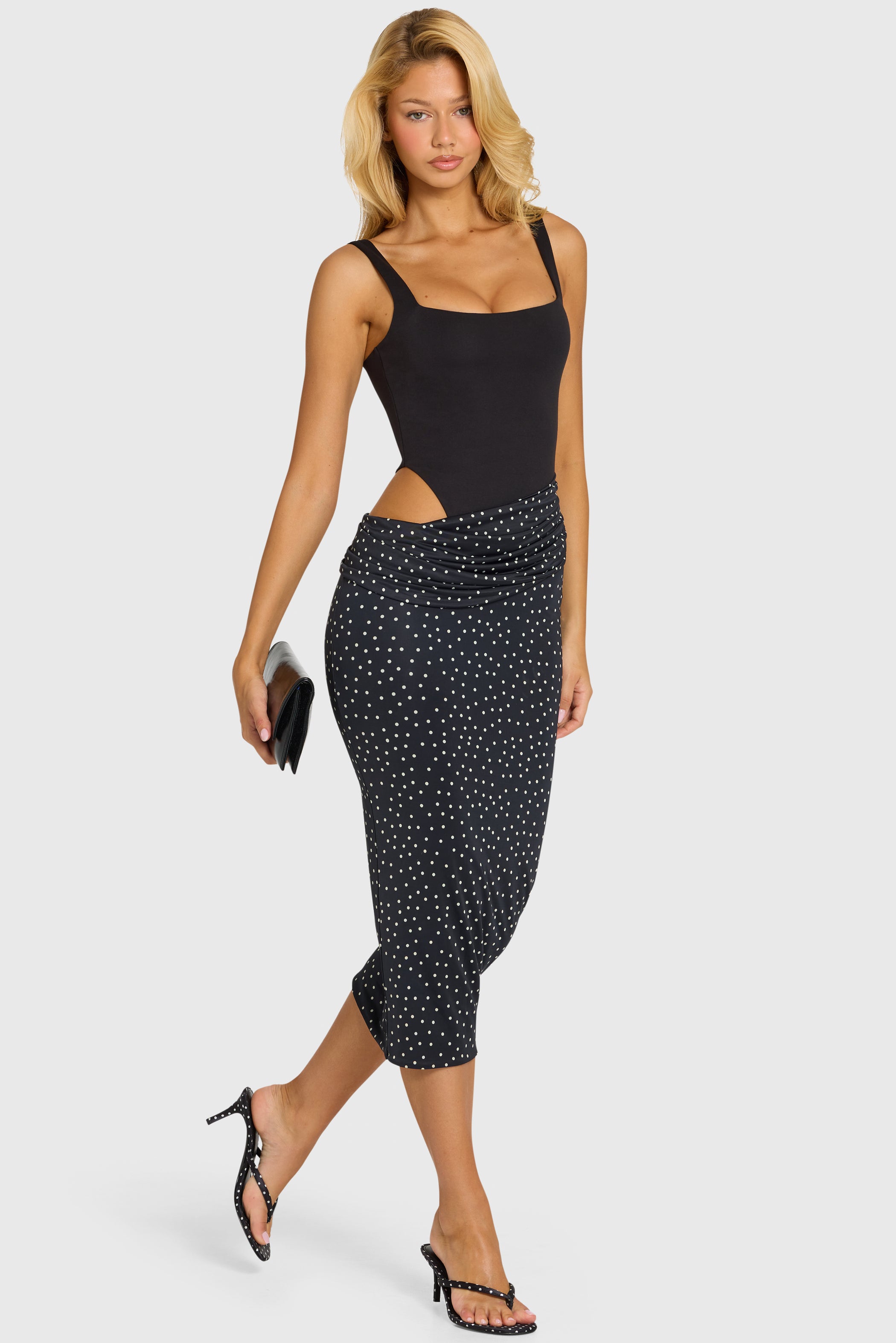 Bodice Draped Midi Dress in Black