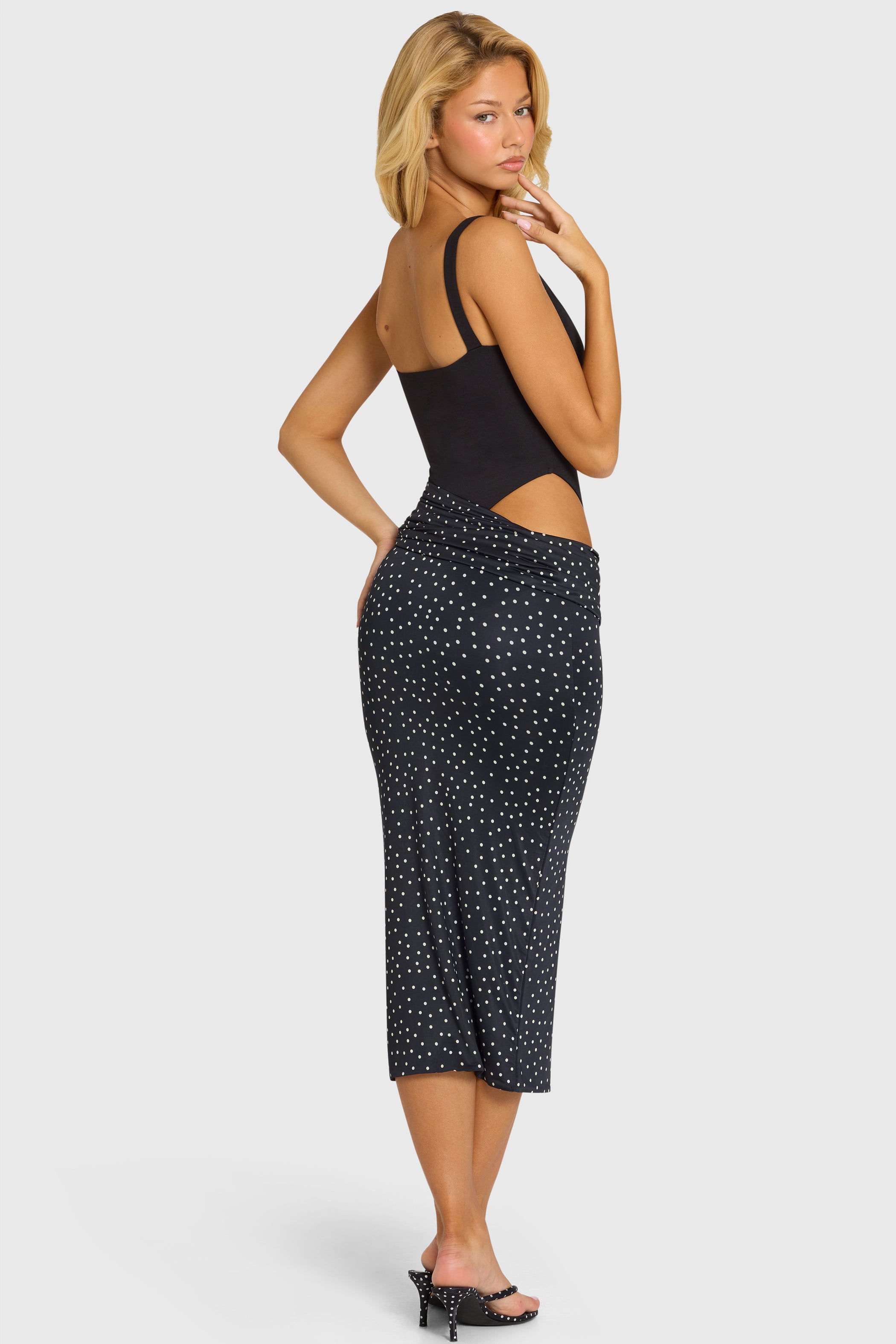 Bodice Draped Midi Dress in Black