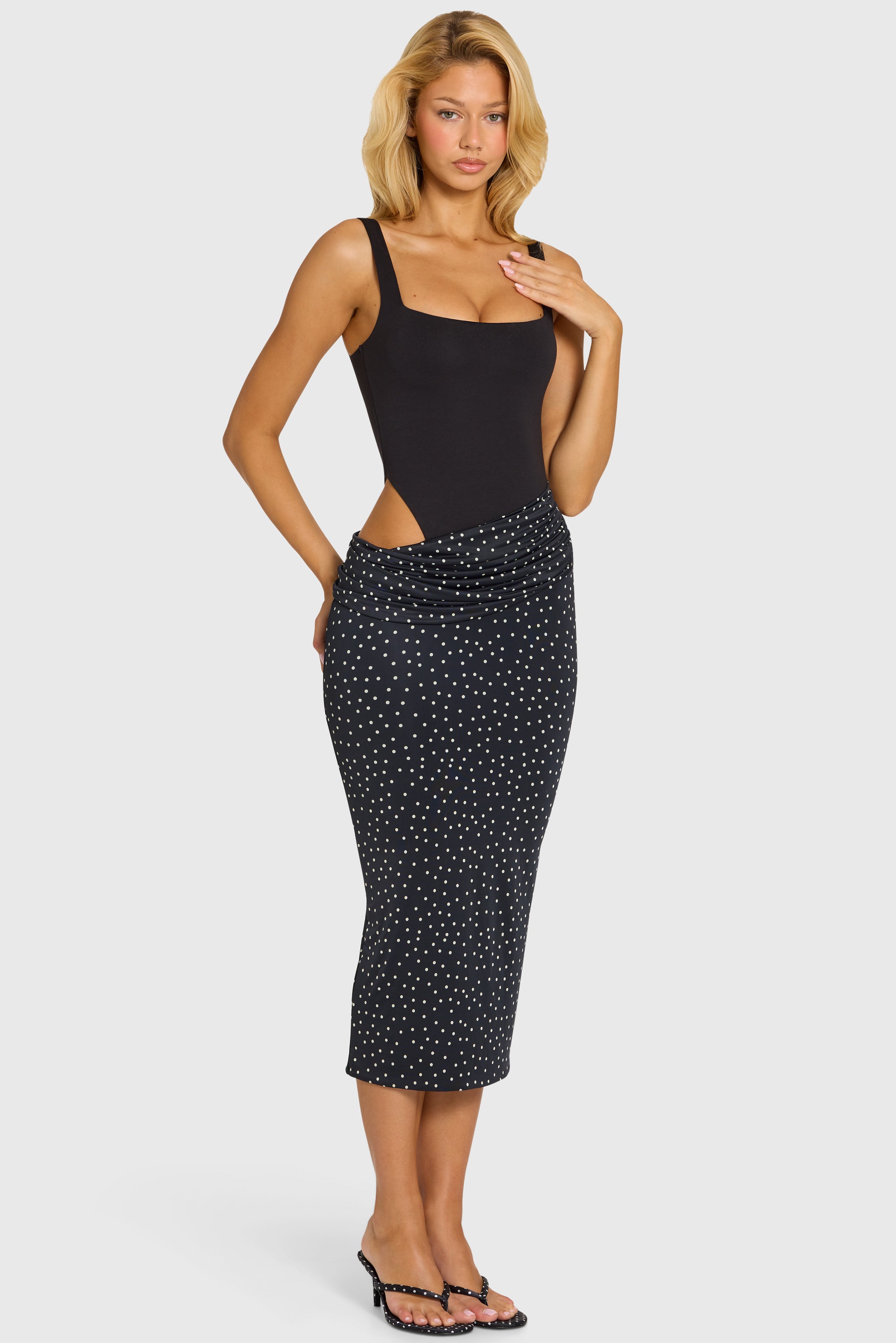 Bodice Draped Midi Dress in Black