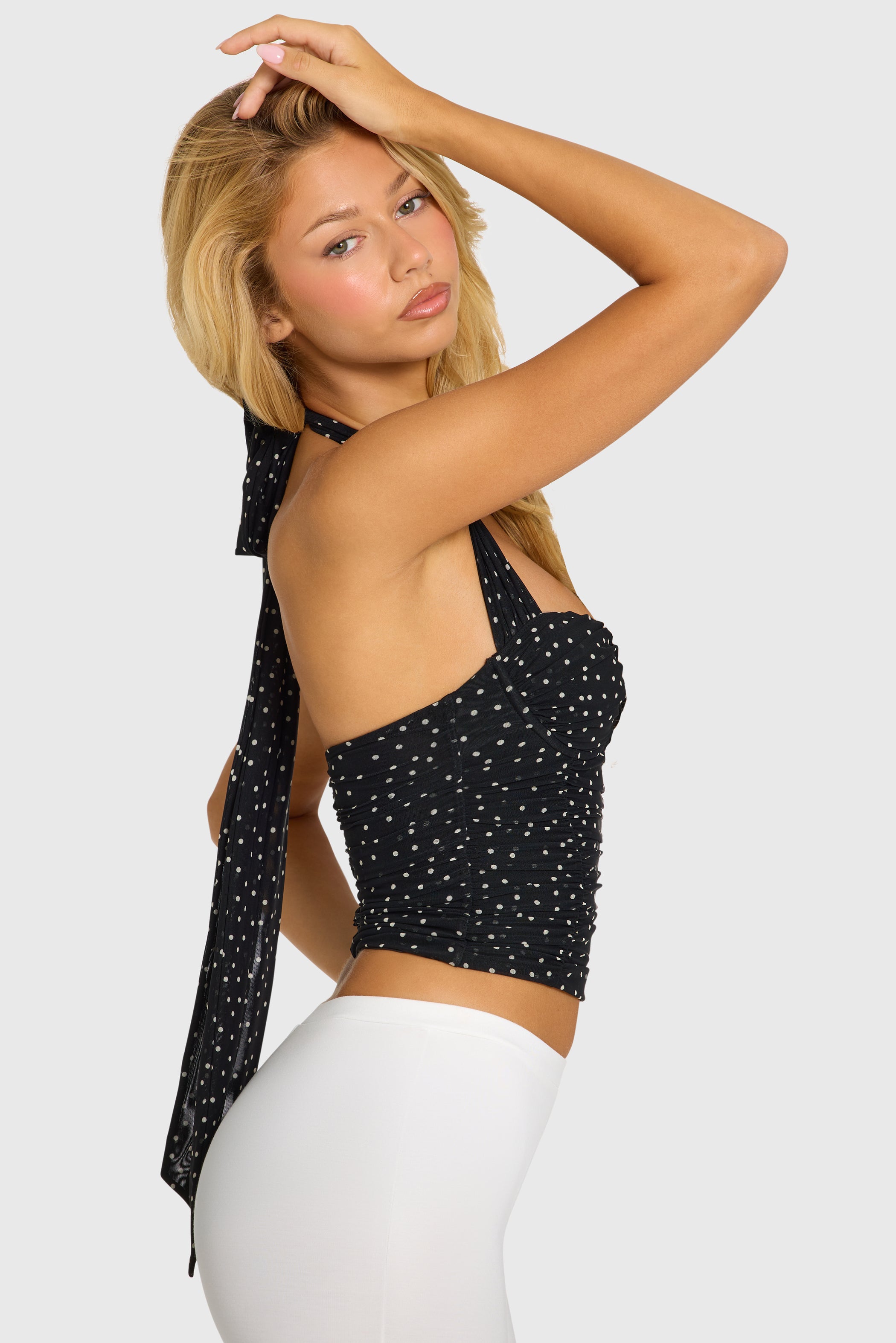 Polka-Dot Halterneck Top in Black Polka Dot
