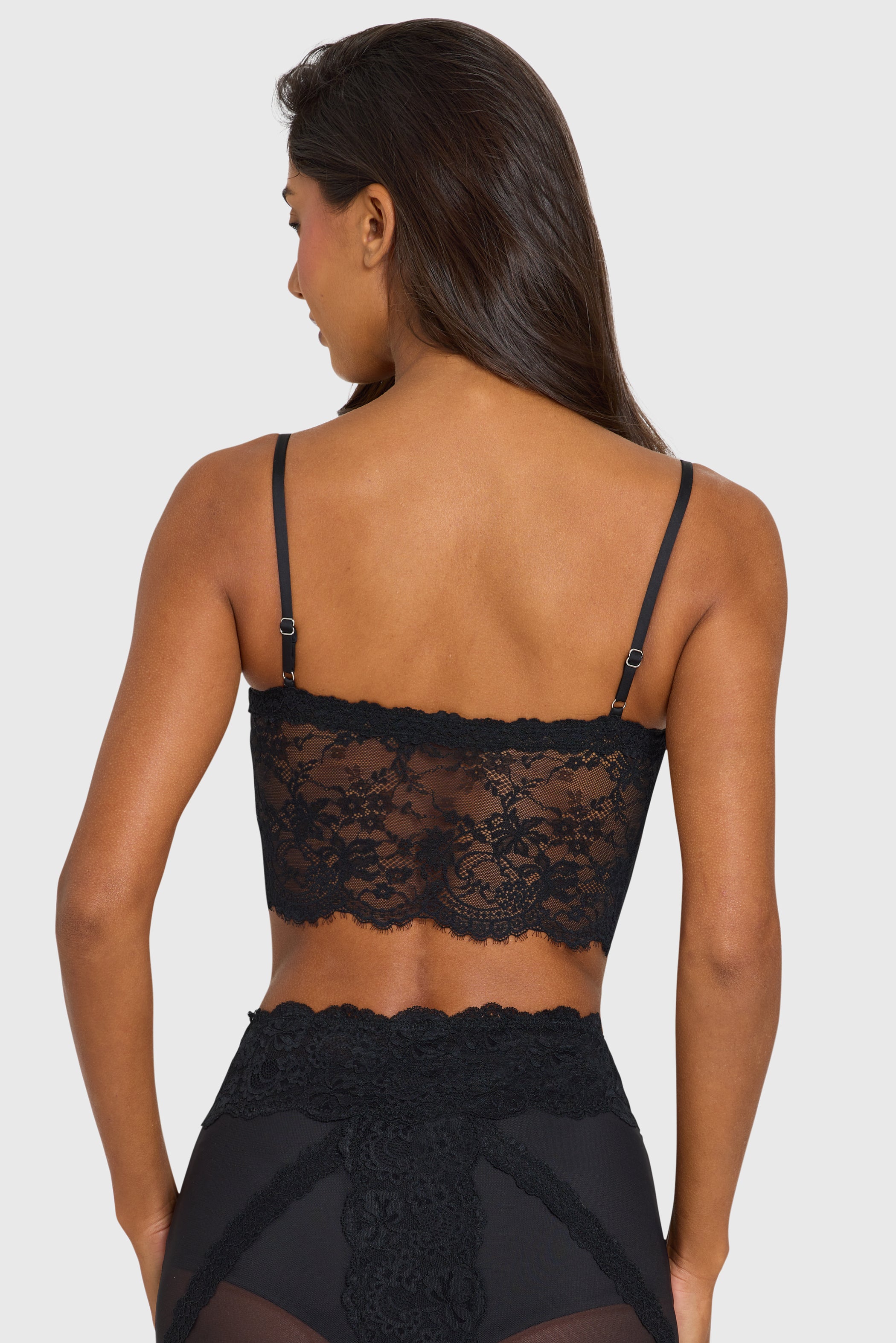 Placed Lace-Trim Crop Top  in Black