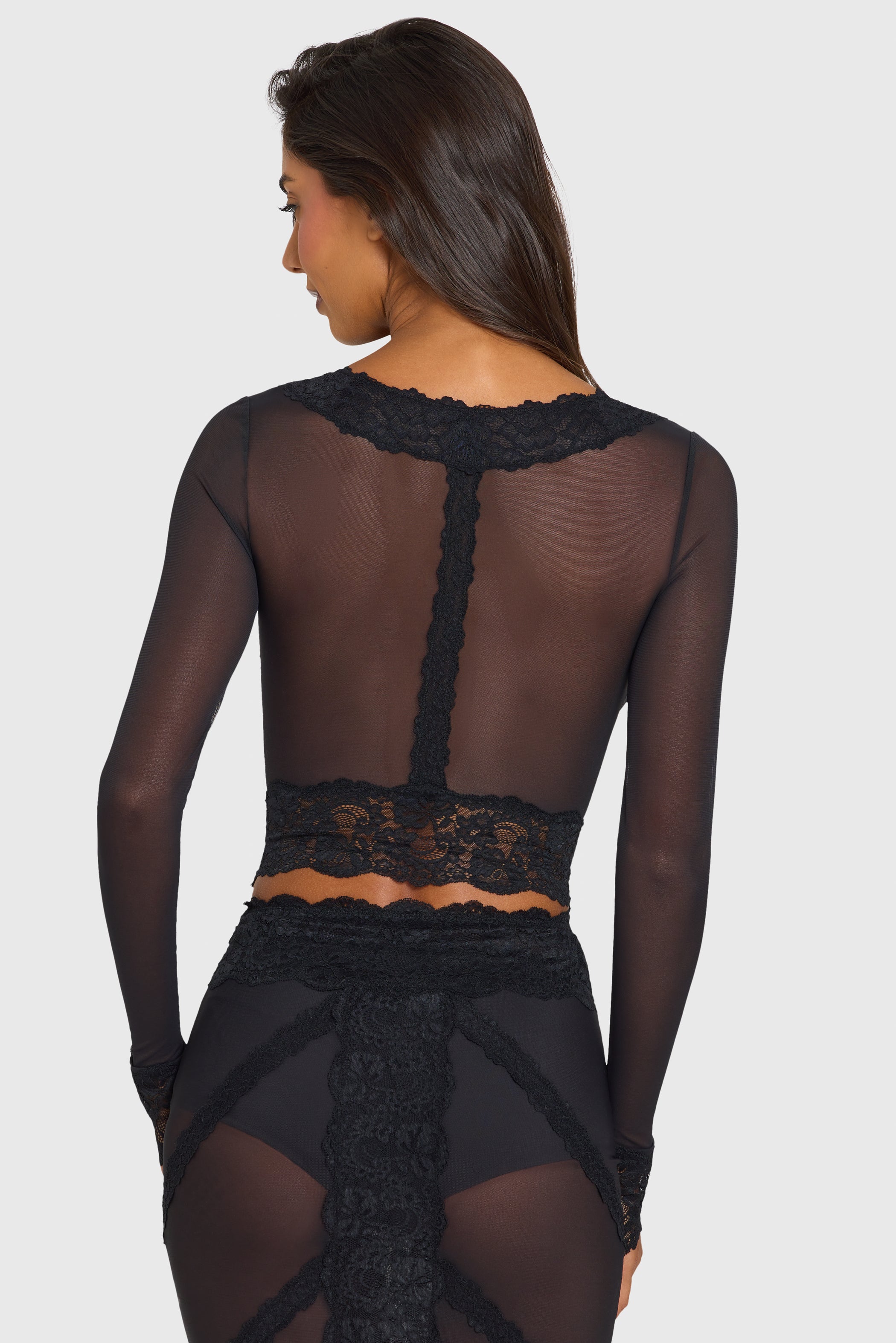 Placed Lace-Trim Cropped Cardigan in Black