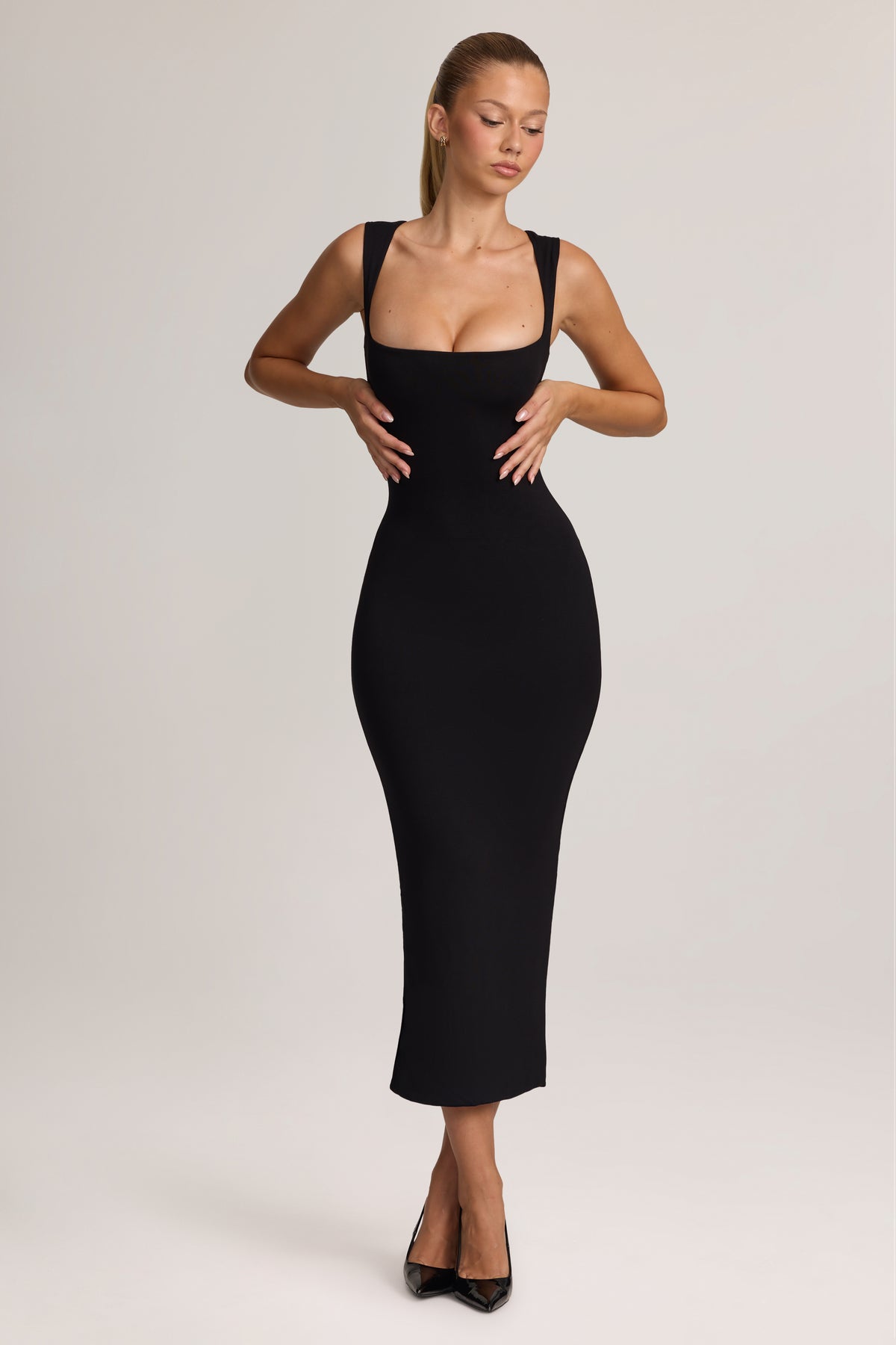 Modal Bodycon Midi Dress in Black - 1