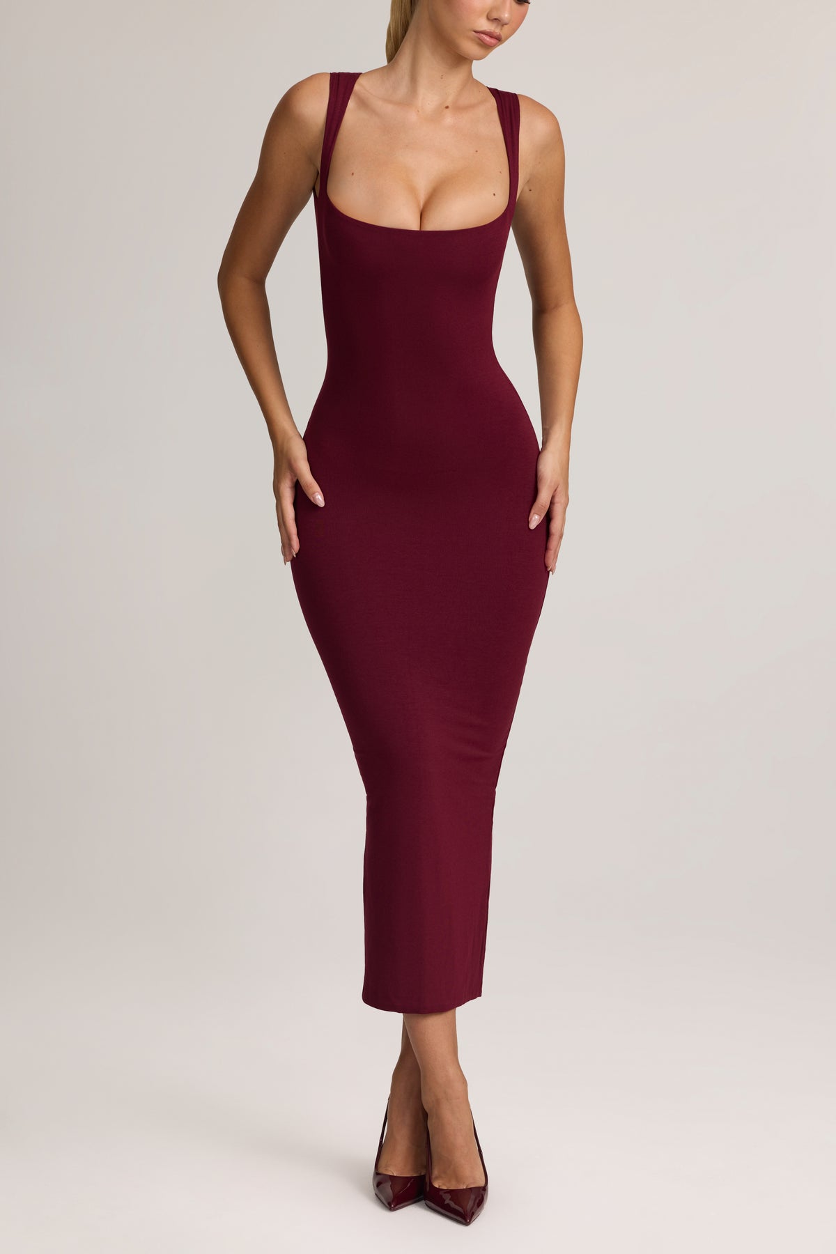 Modal Bodycon Midi Dress in Wine