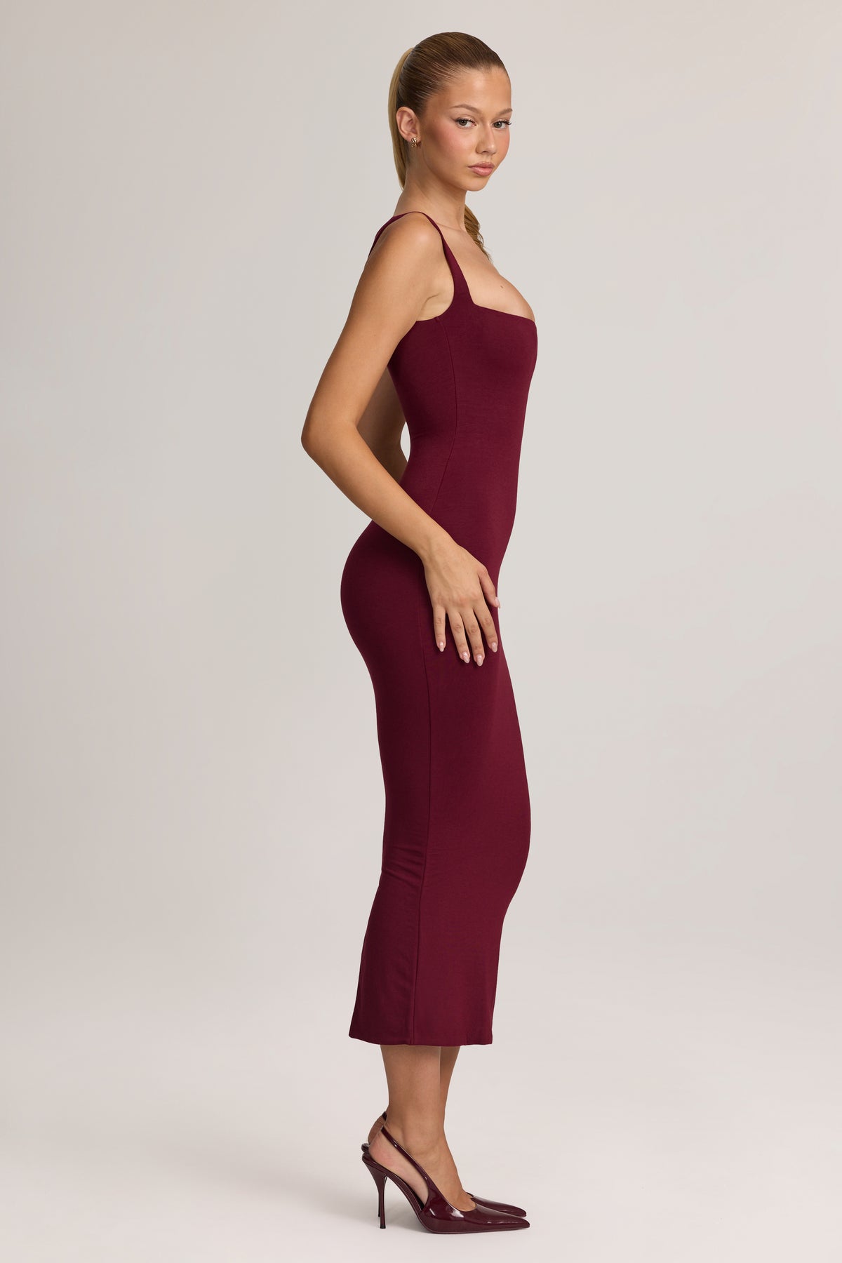 Modal Bodycon Midi Dress in Wine