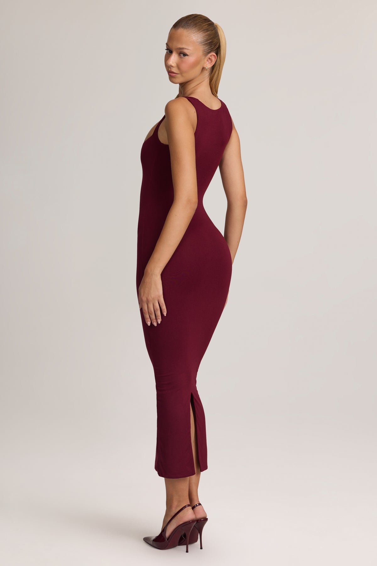 Modal Bodycon Midi Dress in Wine