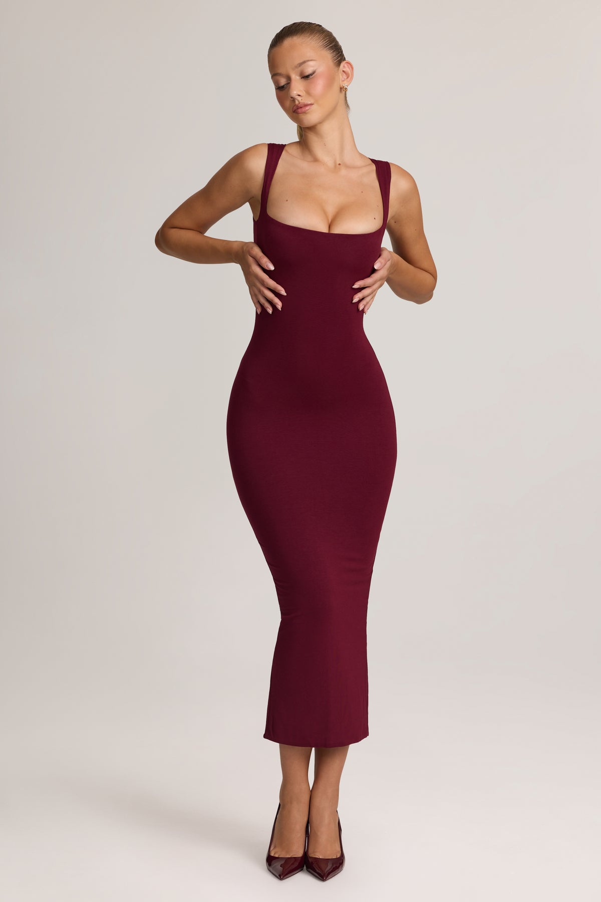 Modal Bodycon Midi Dress in Wine