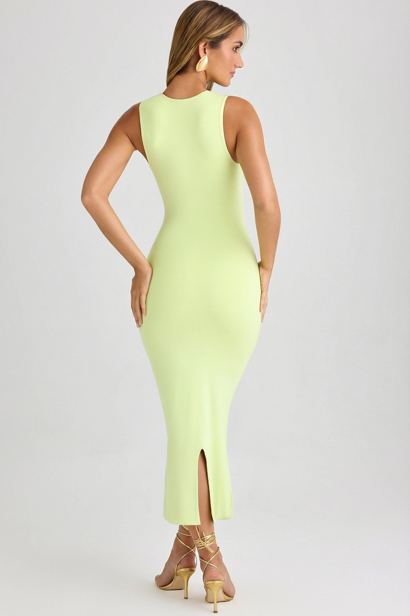 Modal Square-Neck Bodycon Midi Dress in Matcha Green - 2