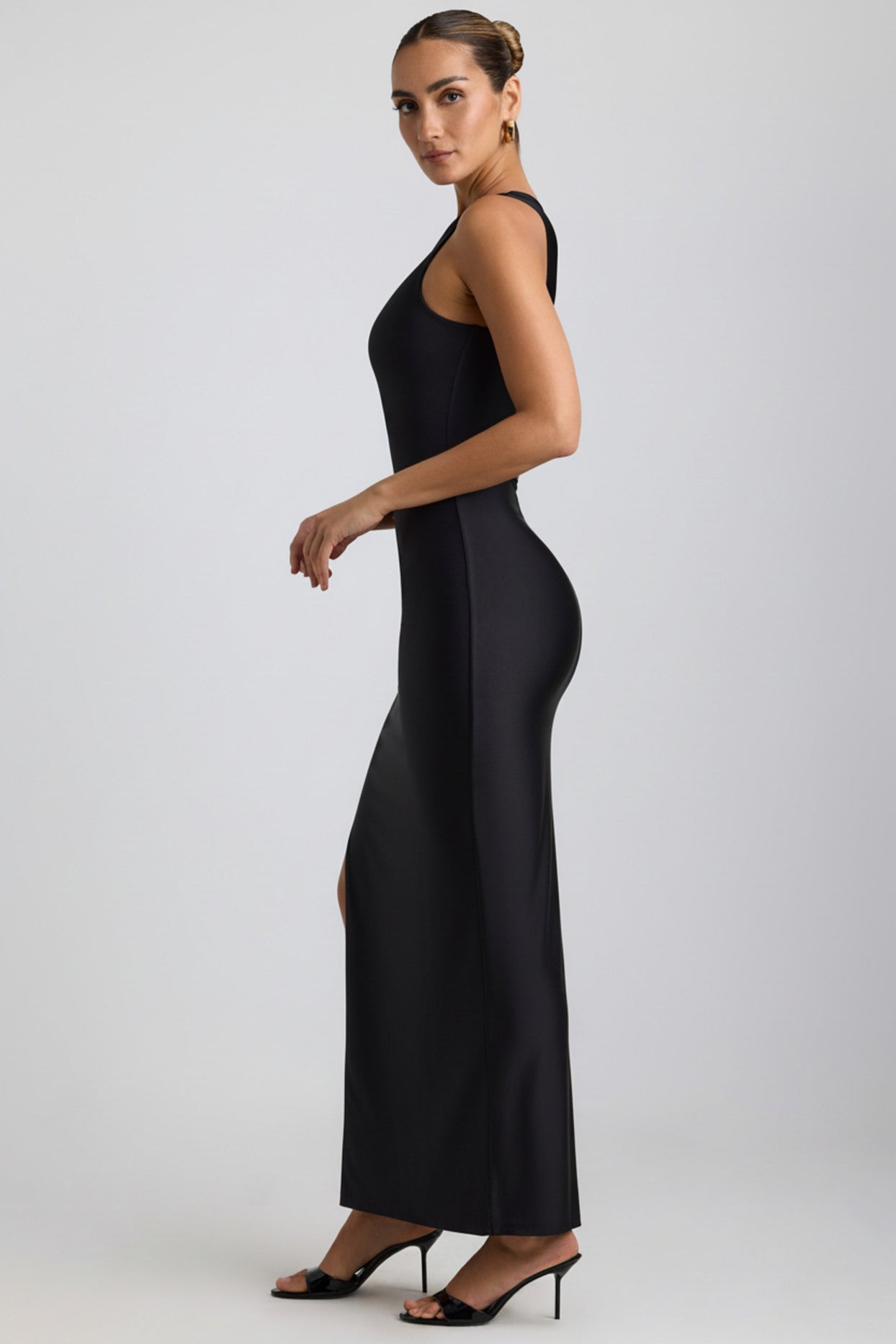 Ruched Asymmetric One-Shoulder Maxi Dress in Black - 6