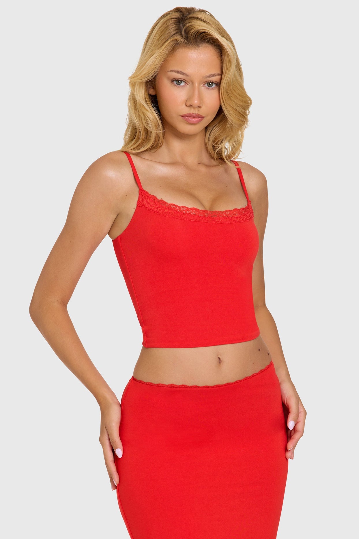 Modal Lace-Trim Top in Cherry - 6