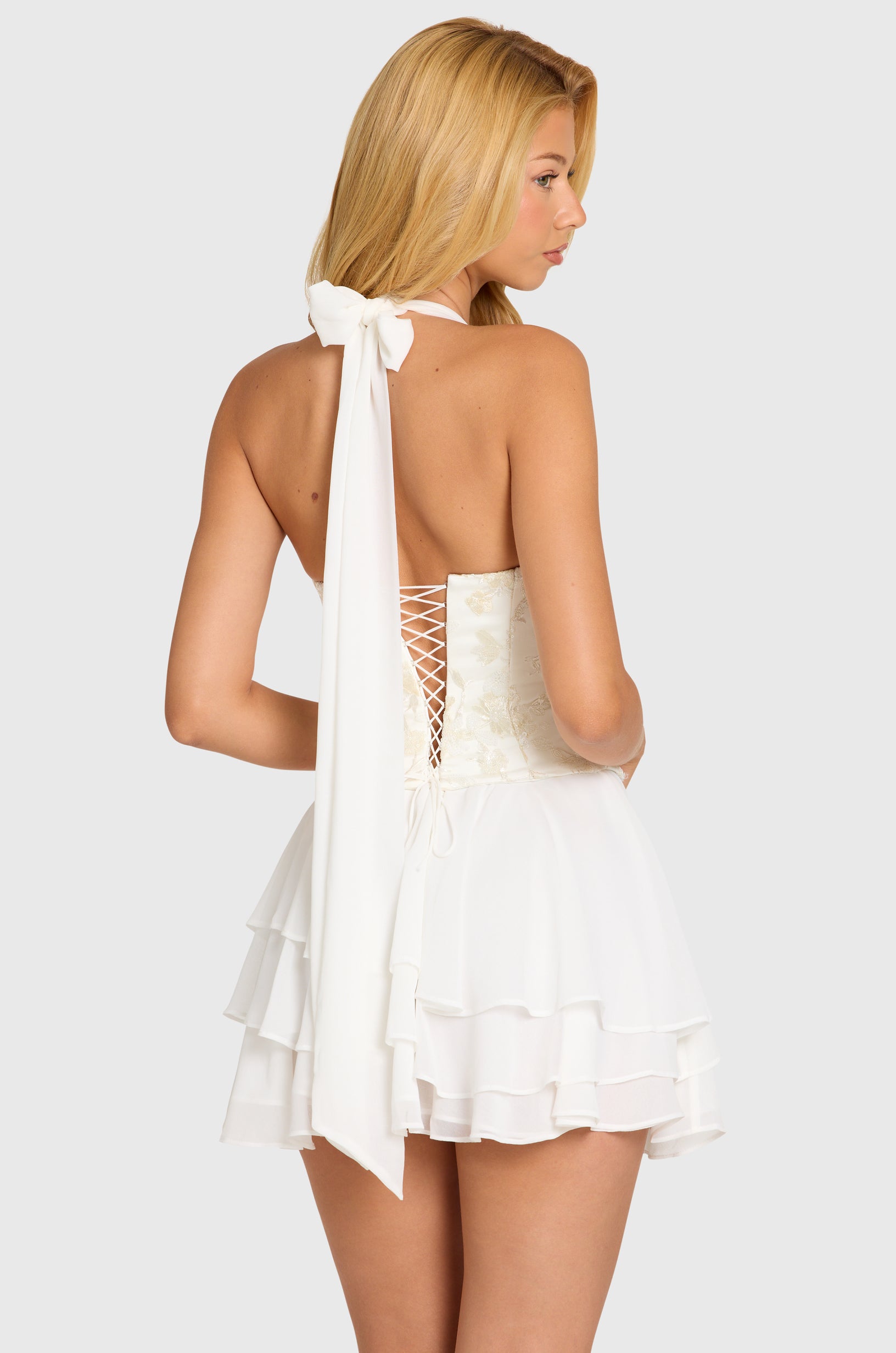 Embellished Corset Mini Dress in Pearl - 2