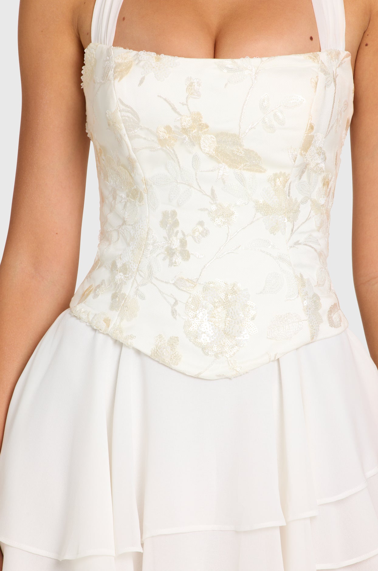 Embellished Corset Mini Dress in Pearl - 6