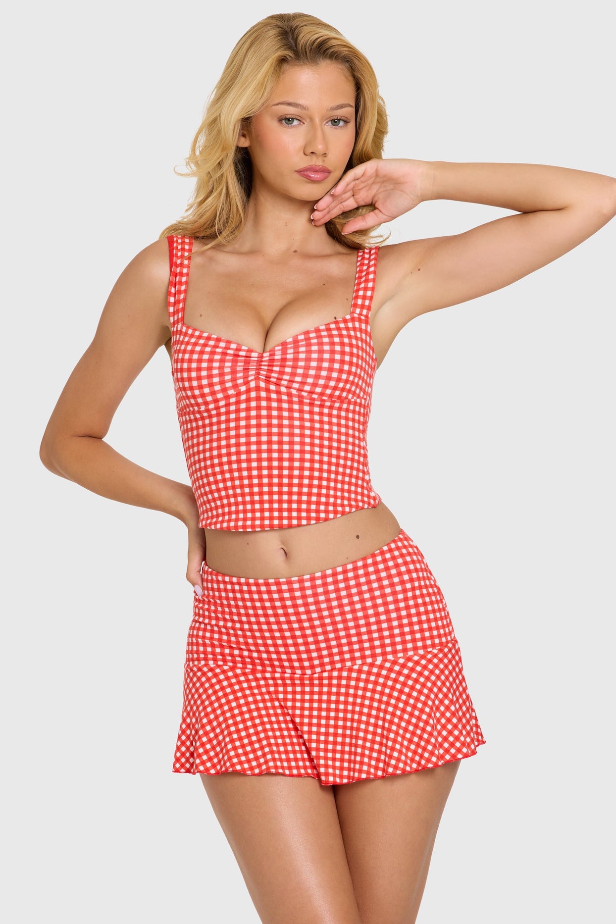 Modal Ruched Bust Top in Red Gingham - 5