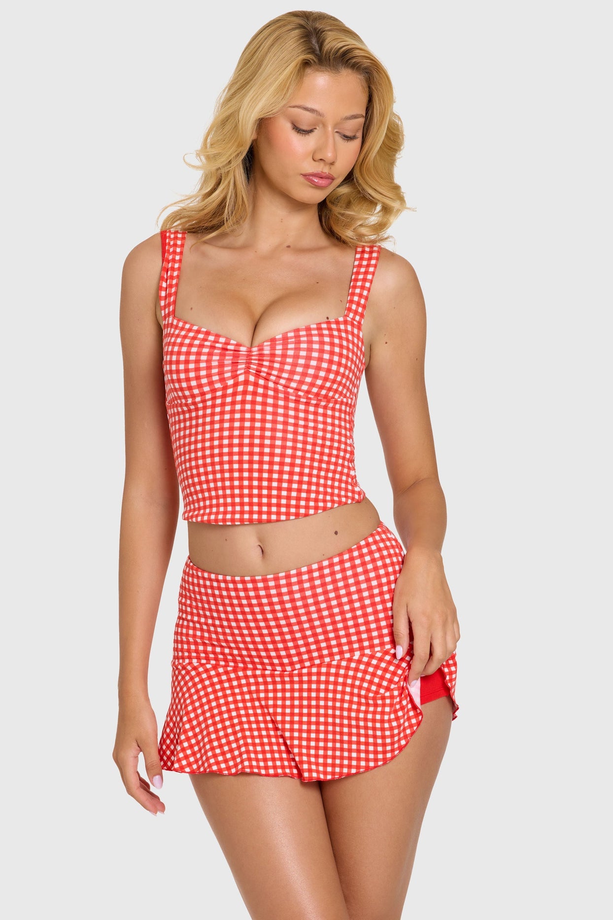 Modal Ruched Bust Top in Red Gingham - 6