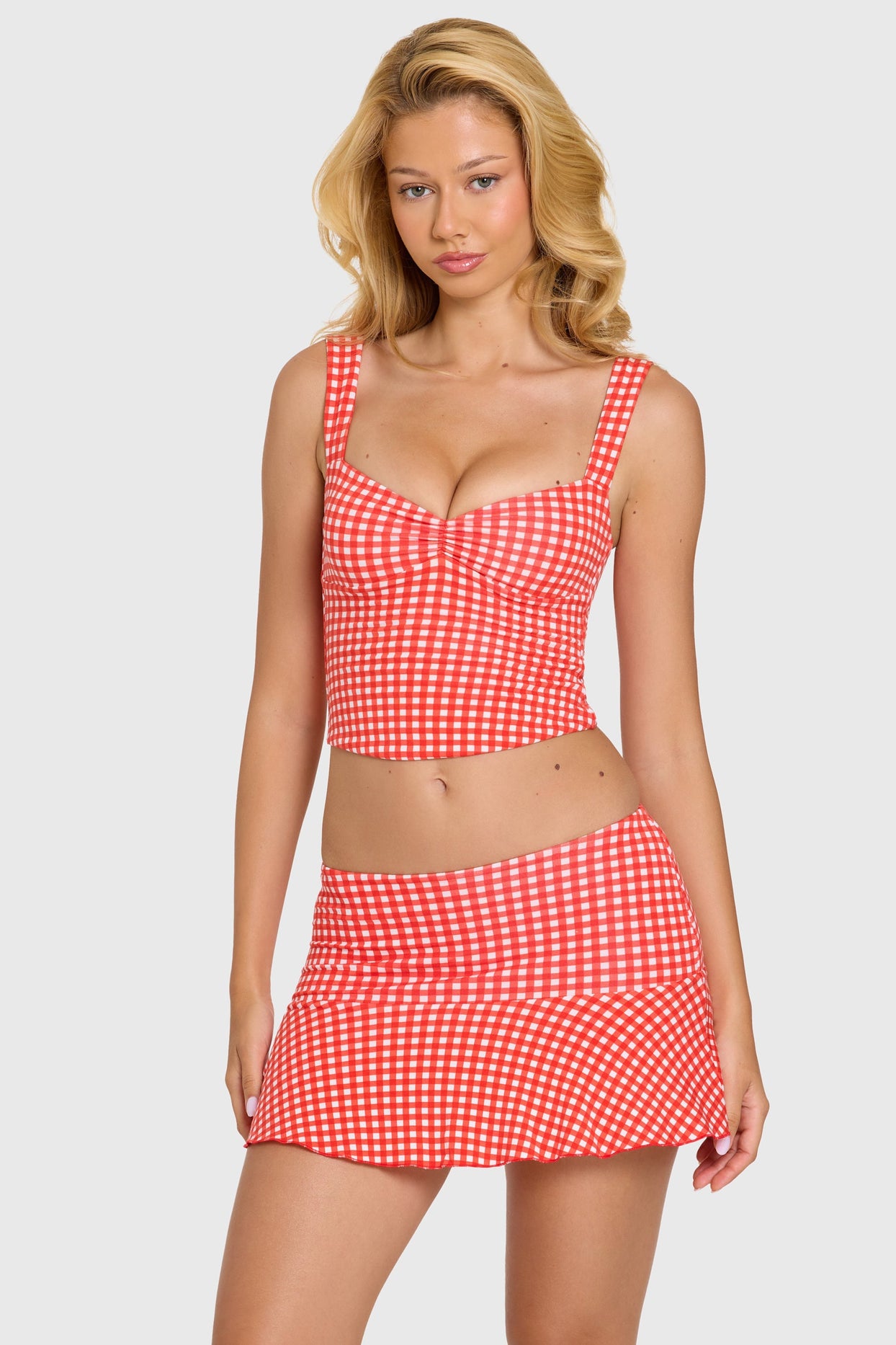 Modal Ruched Bust Top in Red Gingham - 7