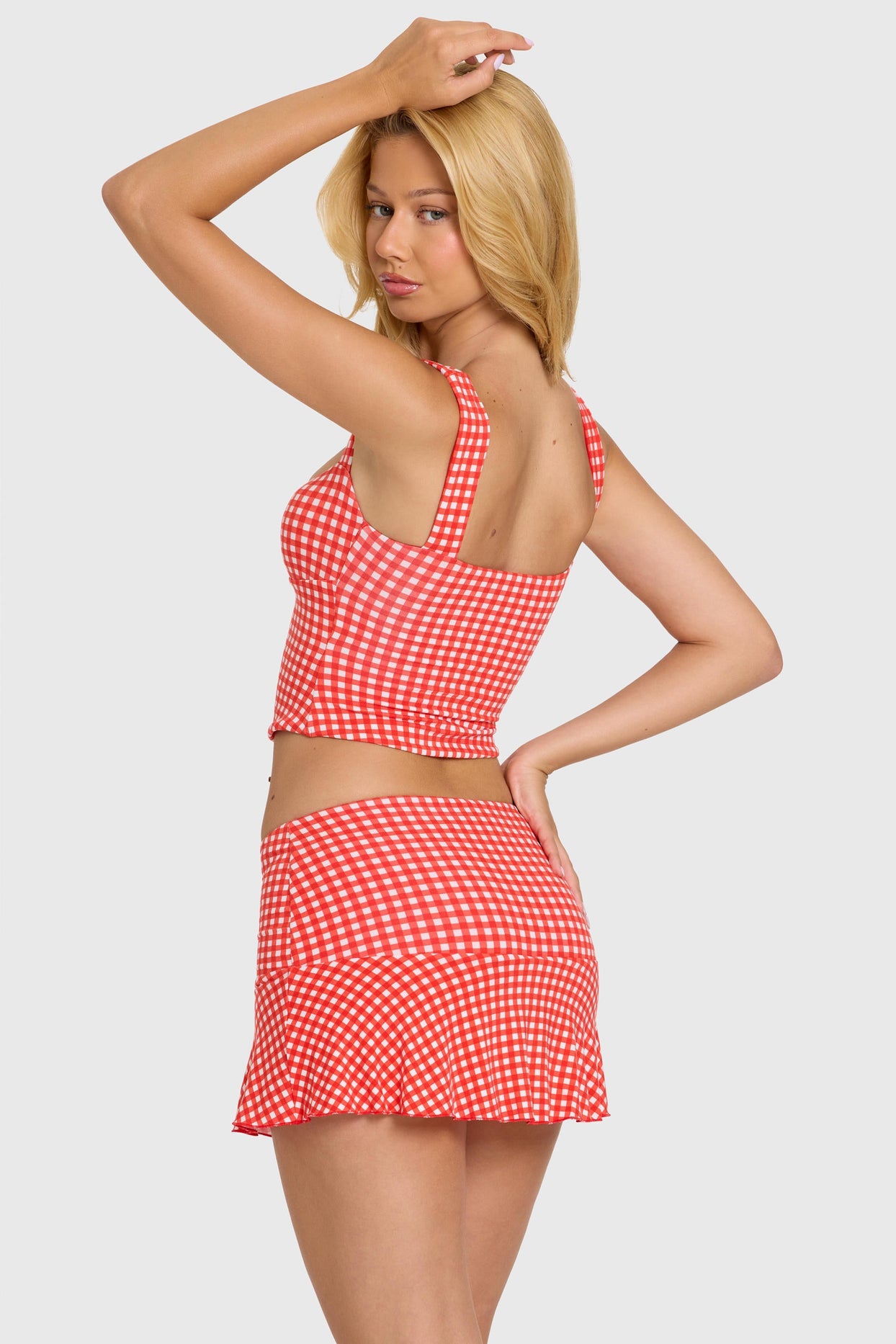 Modal Ruched Bust Top in Red Gingham - 3