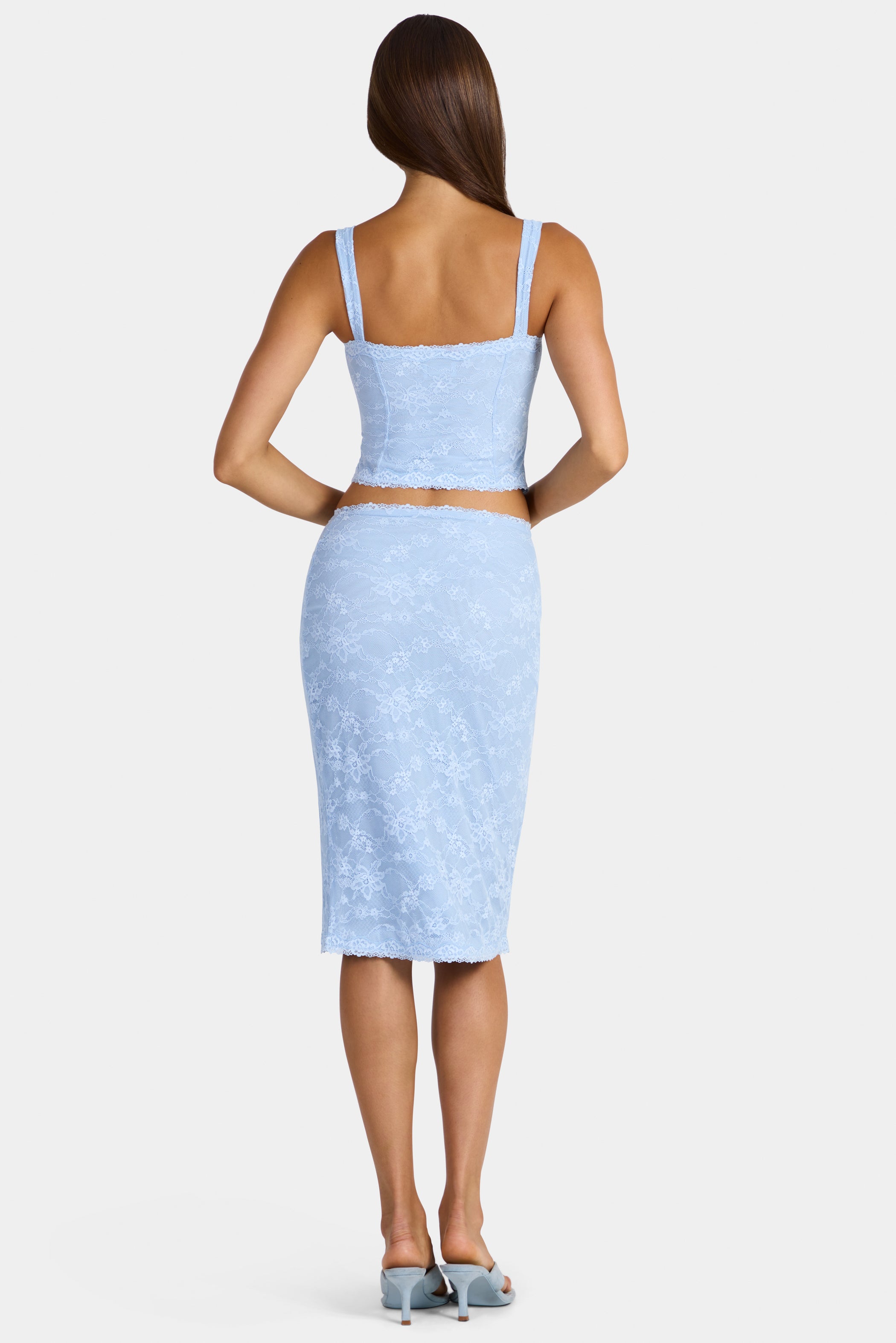 Lace Low-Rise Midi Skirt in Arctic Blue
