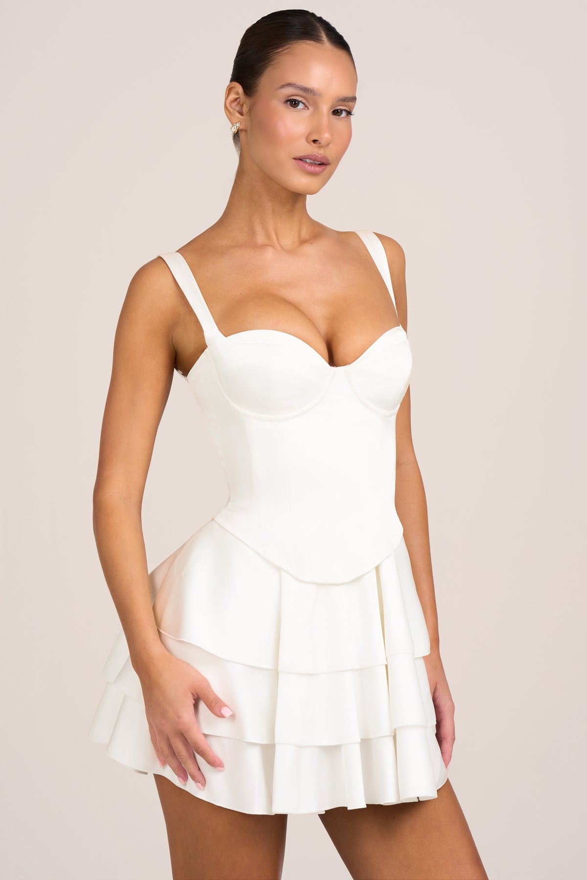 Satin Corset Mini Dress in White