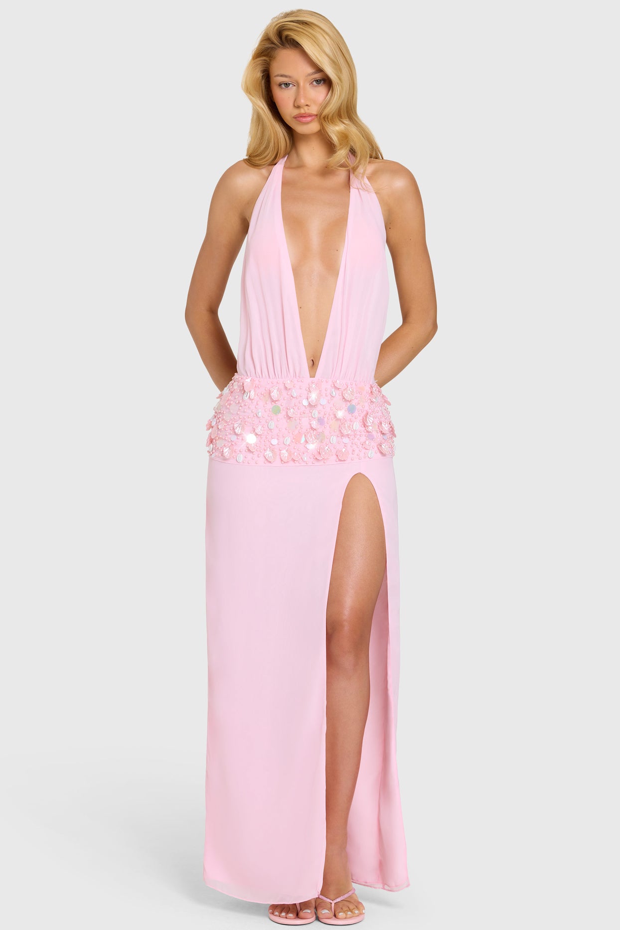 Embellished Waist Maxi Dress in Bubblegum Pink - 7
