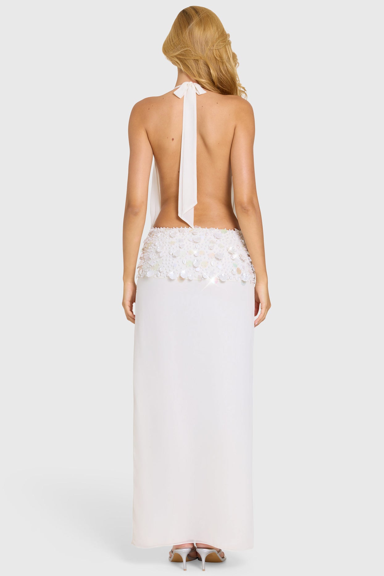 Embellished Waist Maxi Dress in Ivory - 9