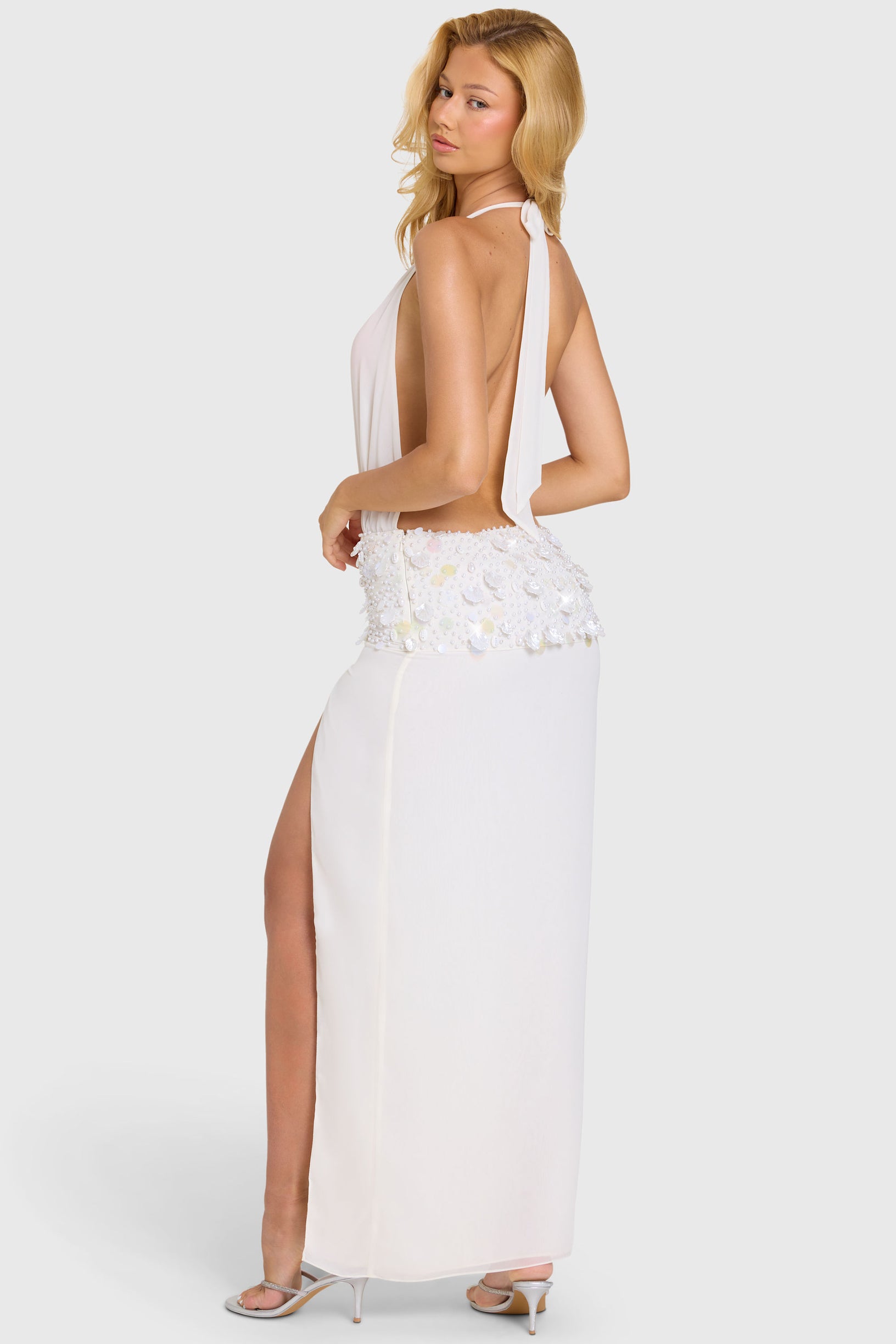 Embellished Waist Maxi Dress in Ivory - 2