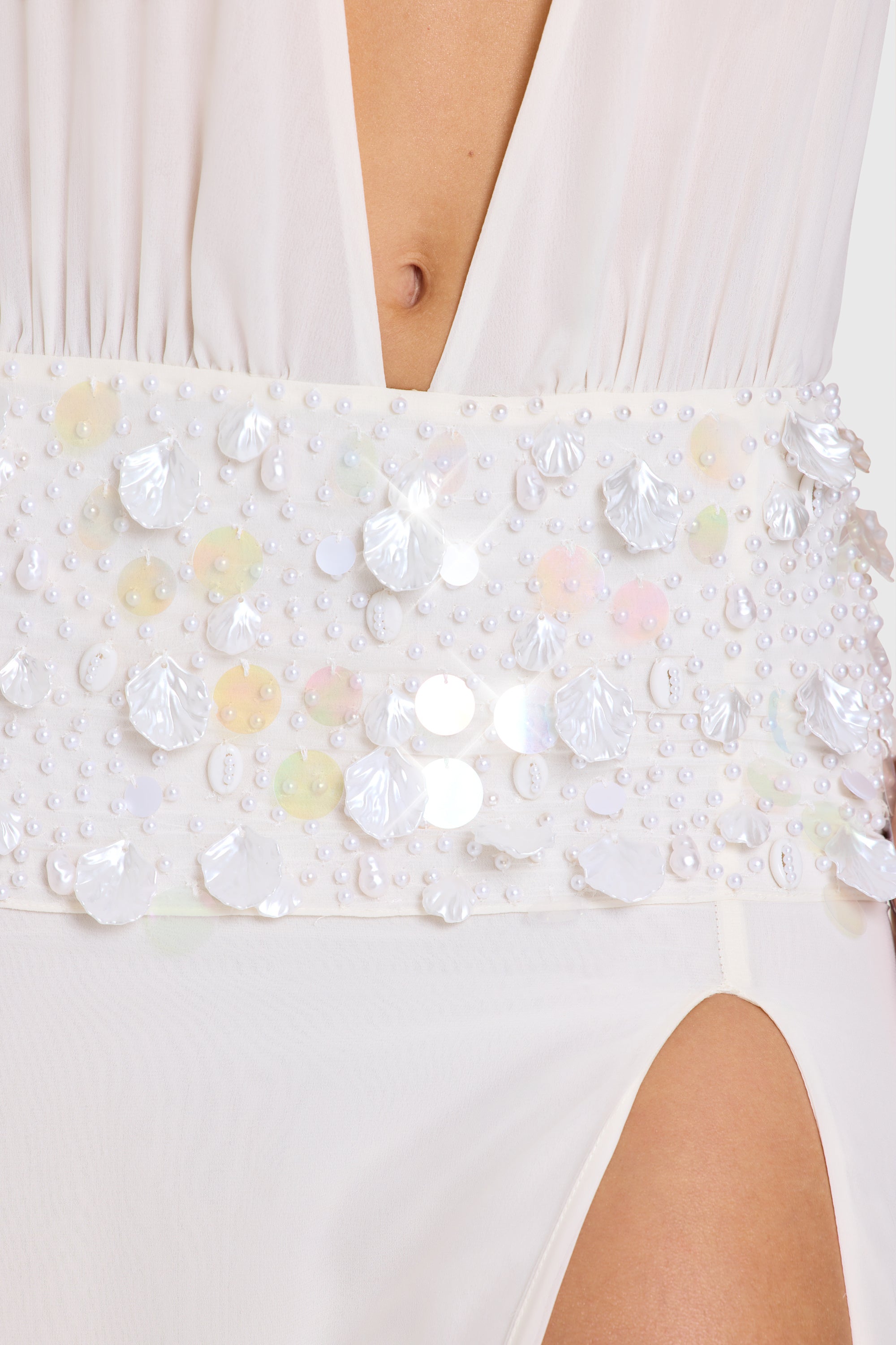 Embellished Waist Maxi Dress in Ivory