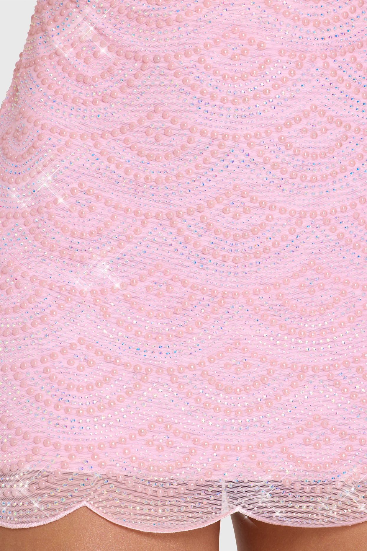 Embellished Square-Neck Mini Dress in Bubblegum Pink - 4