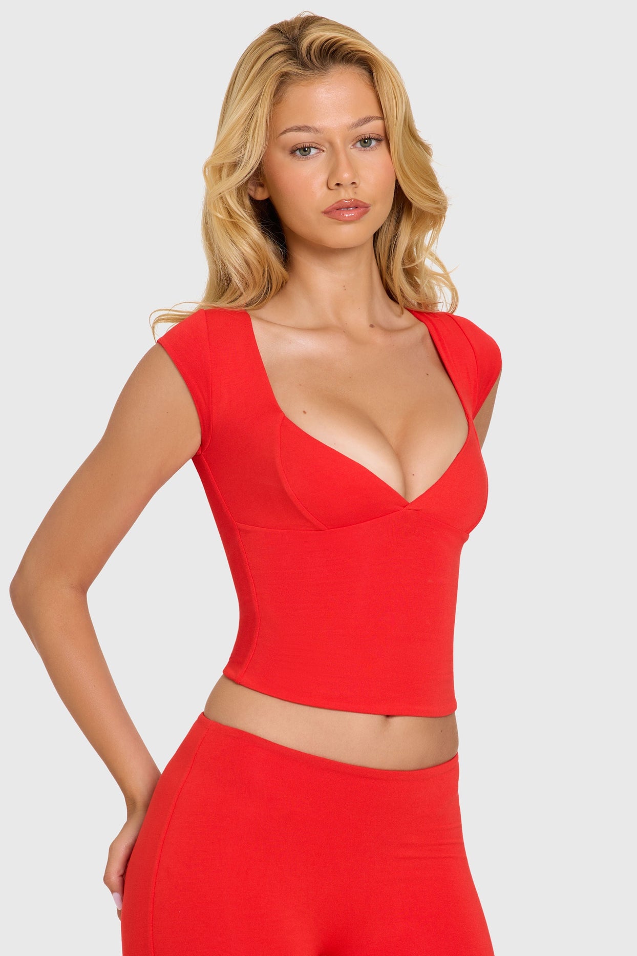 Modal Cap-Sleeve Top in Cherry - 6
