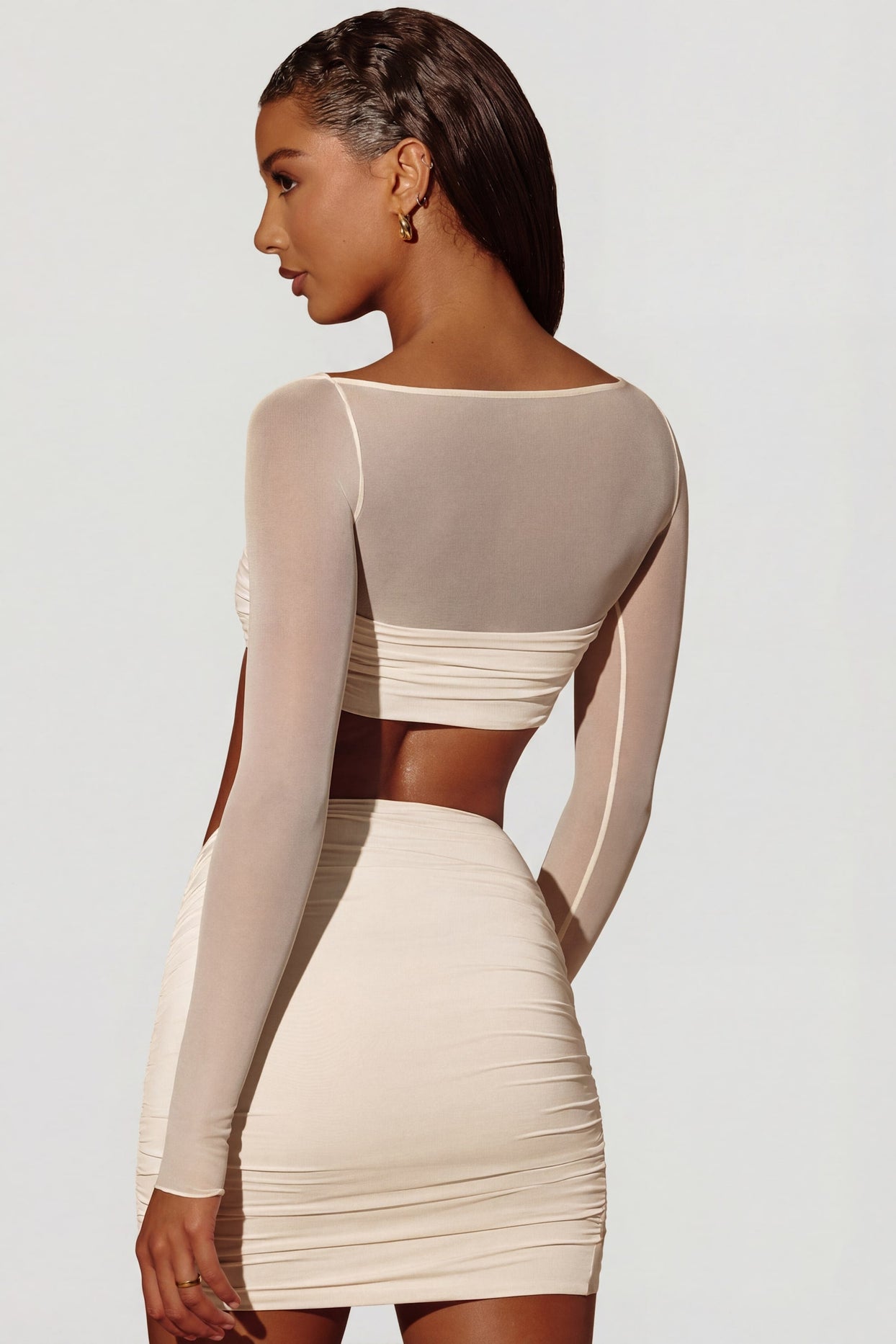 Asymmetric Draped Mini Skirt in Ivory - 5