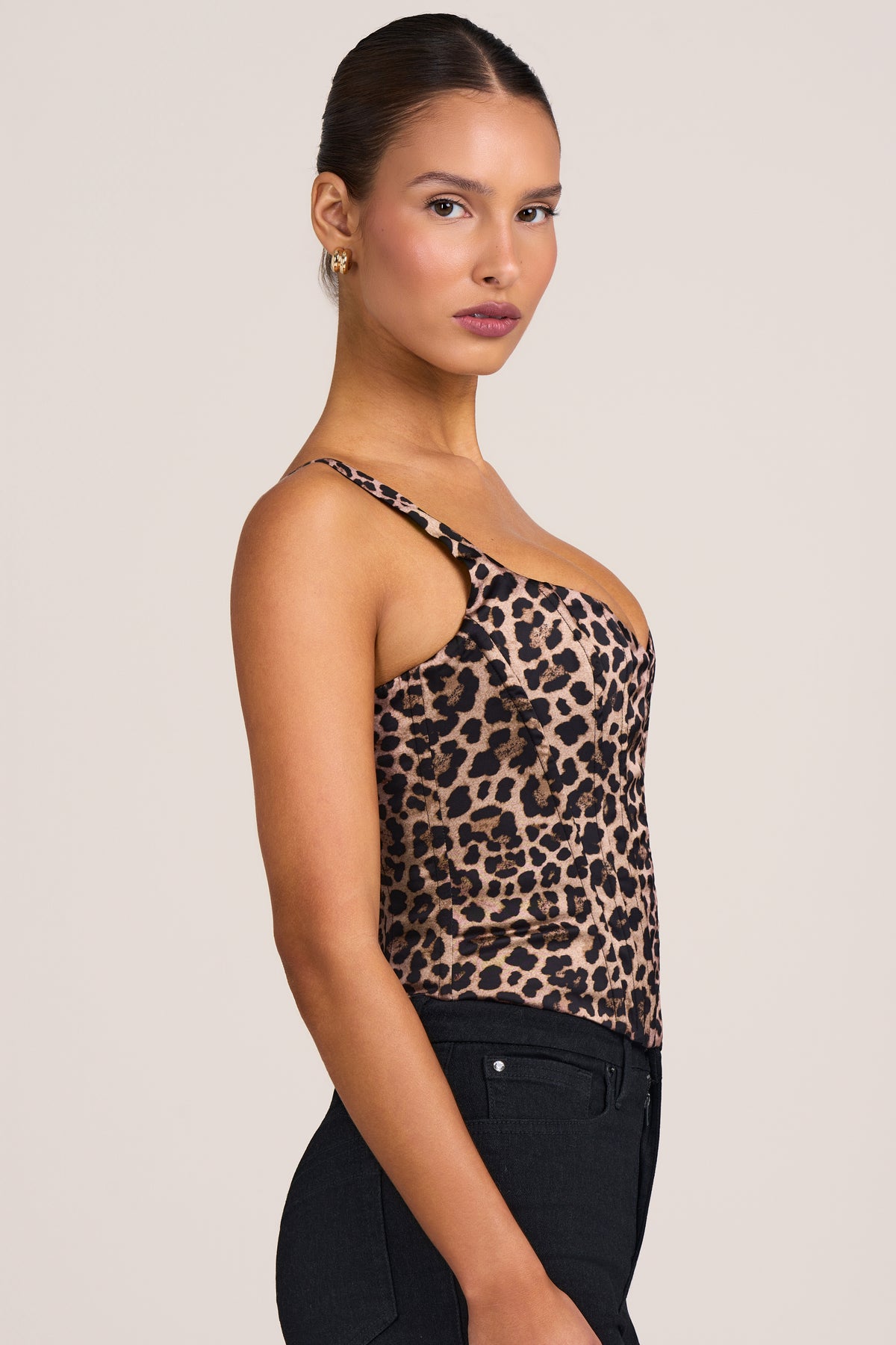 Satin Corset Top in Leopard Print