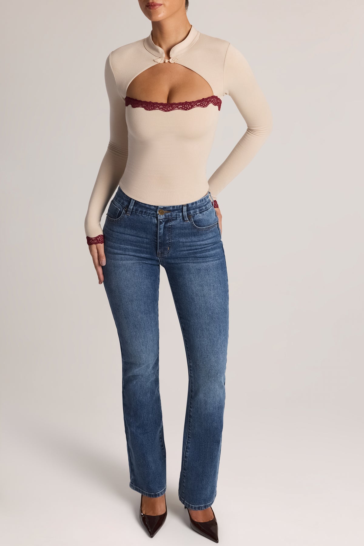 Modal Lace-Trim Long-Sleeve Top in Oat