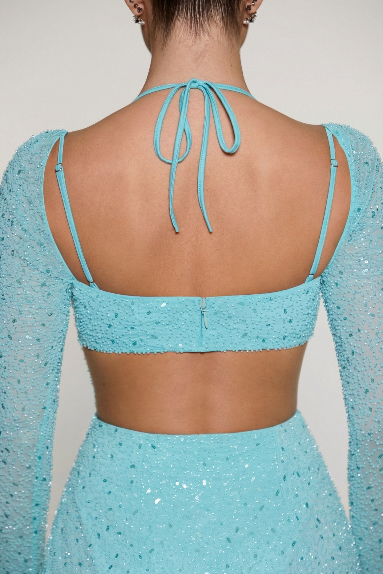Embellished Cowl Neck Maxi Dress in Aquamarine - 11
