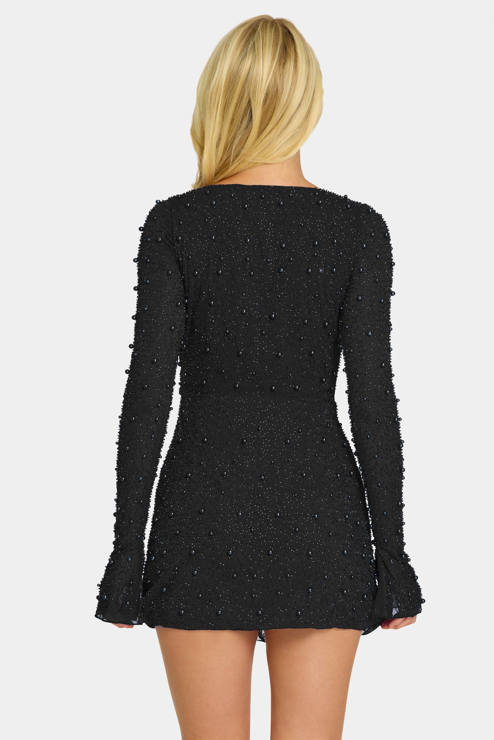 Embellished Wrap Over A-Line Mini Dress in Black