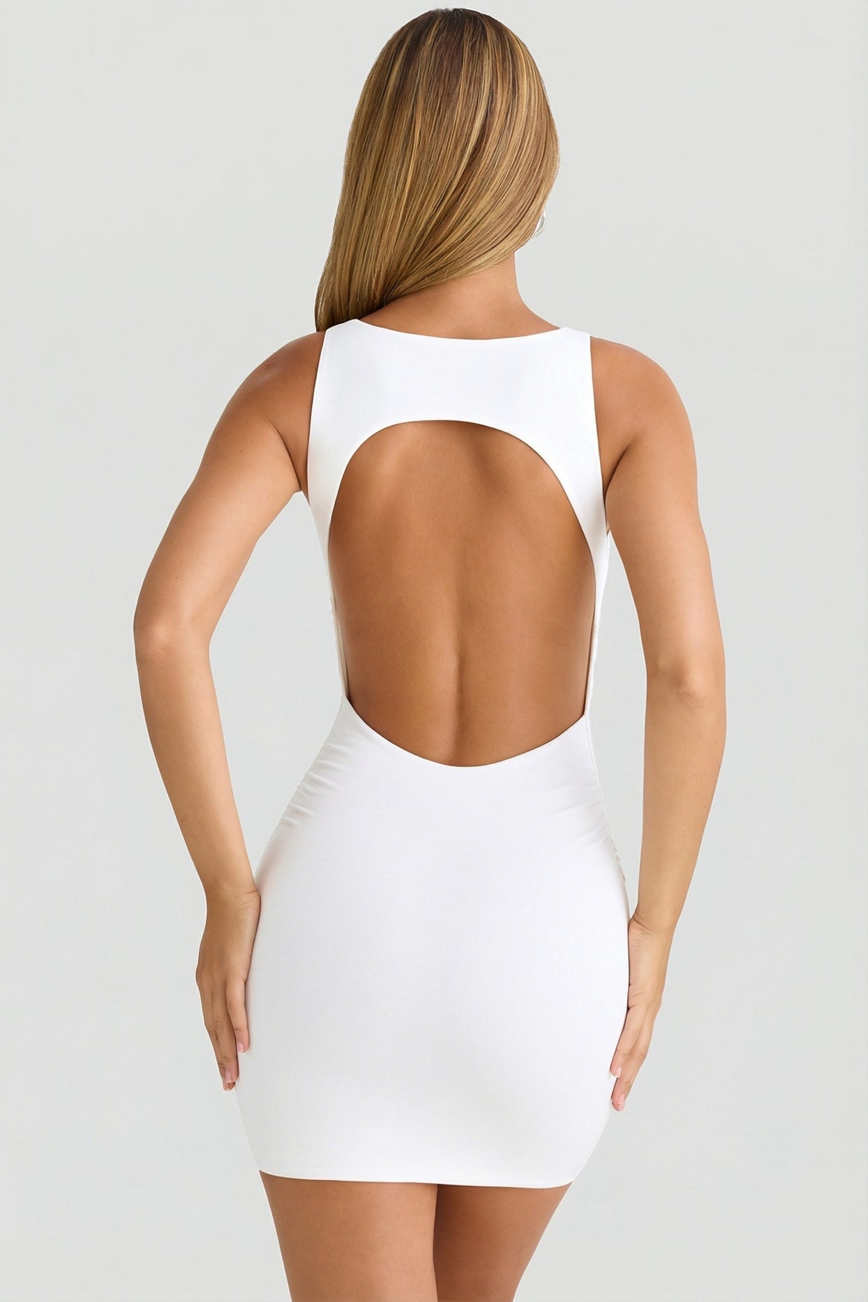 Modal High-Neck Open-Back Mini Dress in White - 5