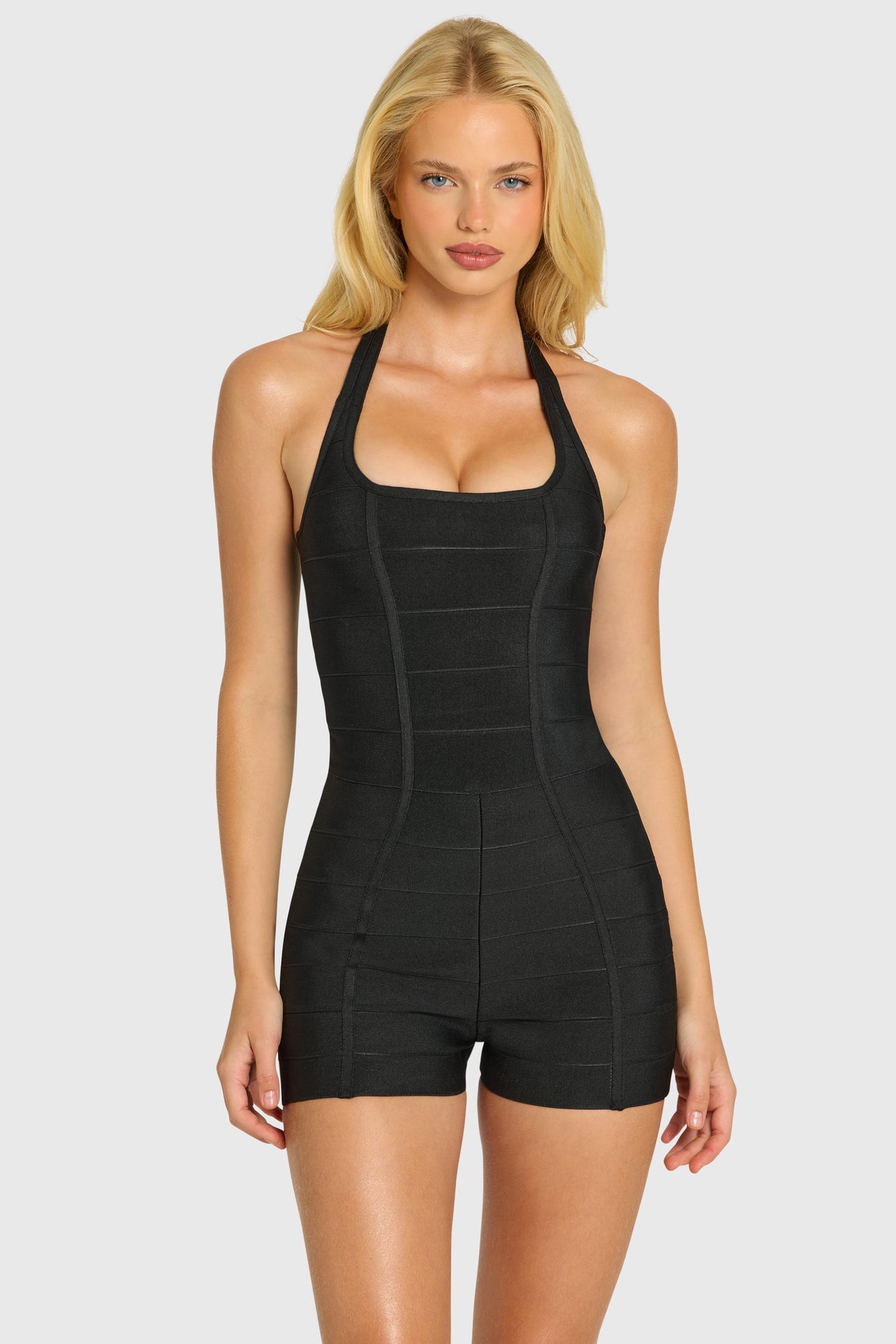 Bandage Halterneck Playsuit in Black - 1