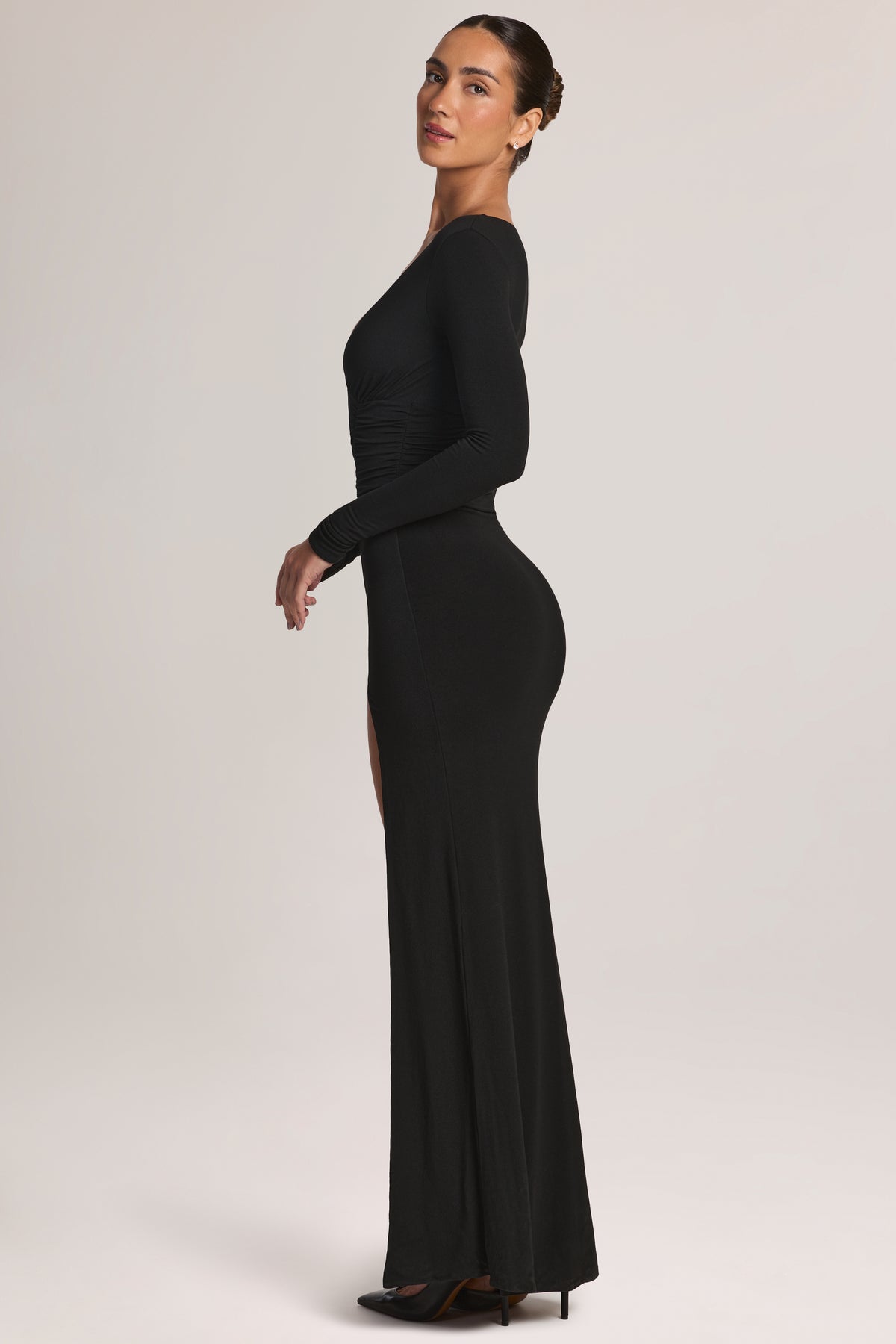 Modal Long-Sleeve MaxI Dress in Black