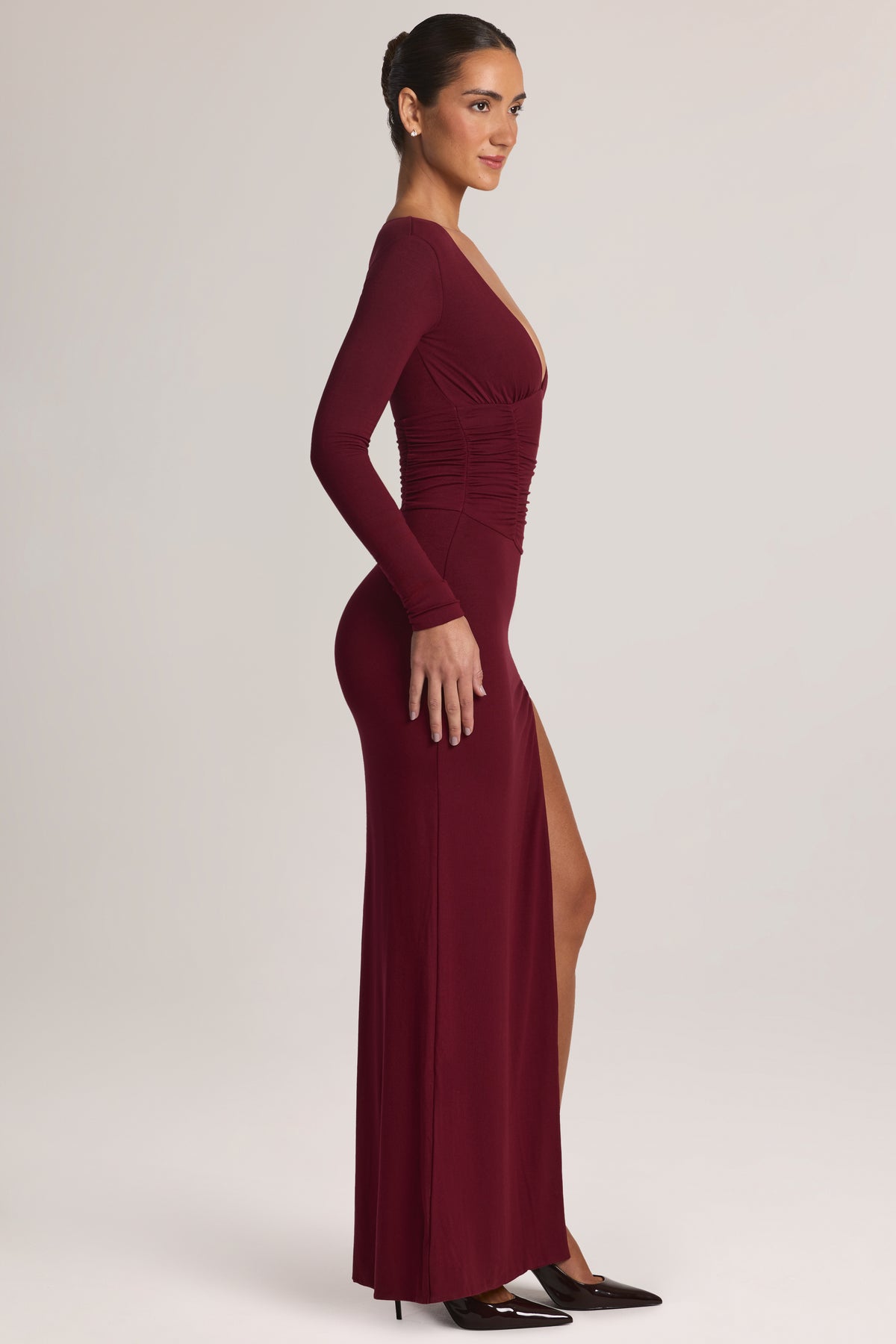 Modal Long-Sleeve MaxI Dress in Wine