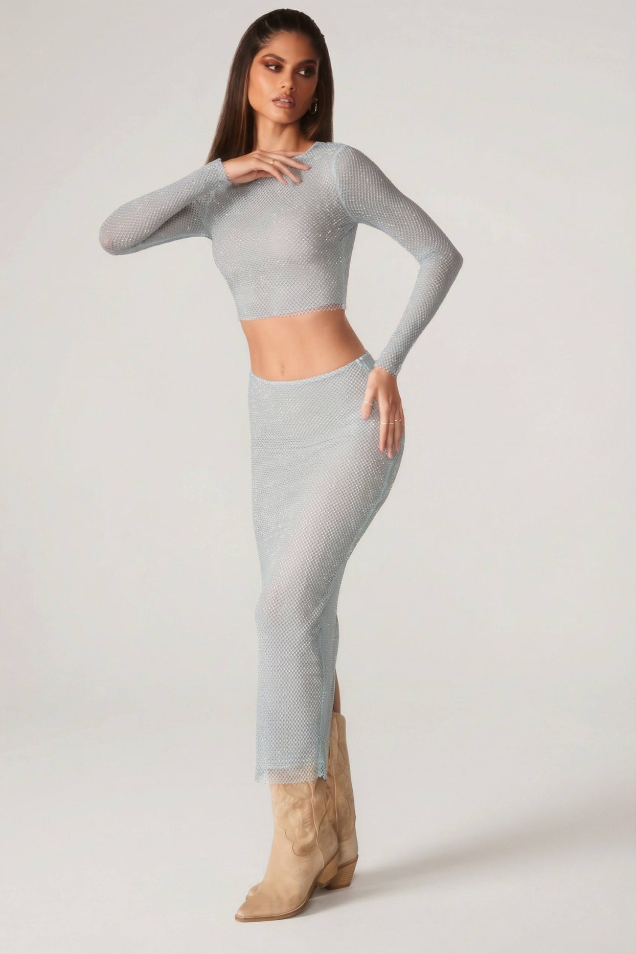 Embellished Long Sleeve Top in Aqua - 7