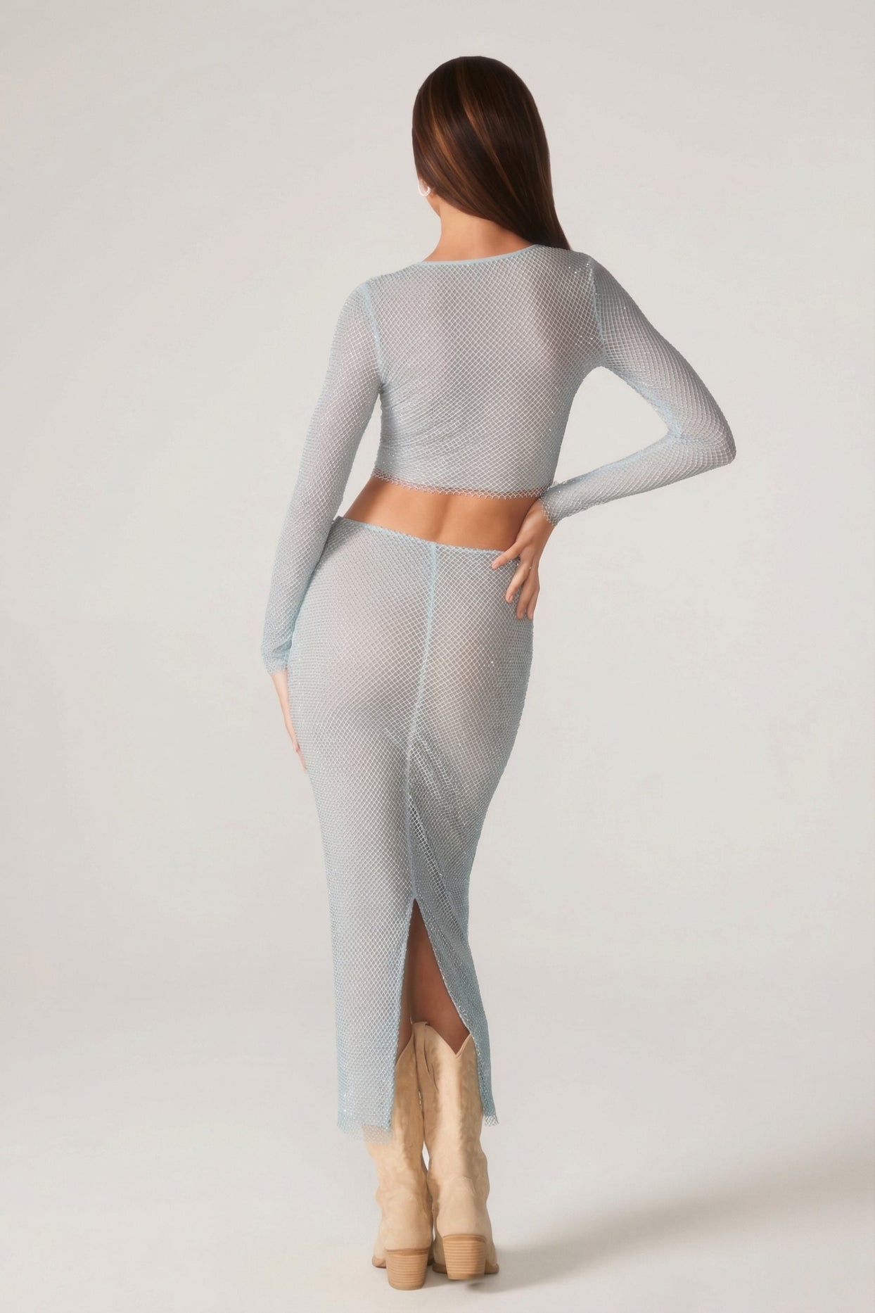 Embellished Long Sleeve Top in Aqua - 2
