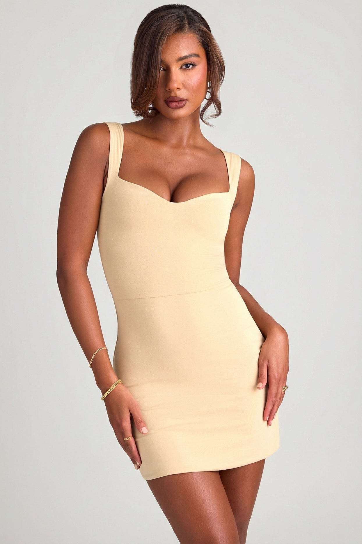 Modal Sweetheart Neckline Bodycon Mini Dress in Sand - 6