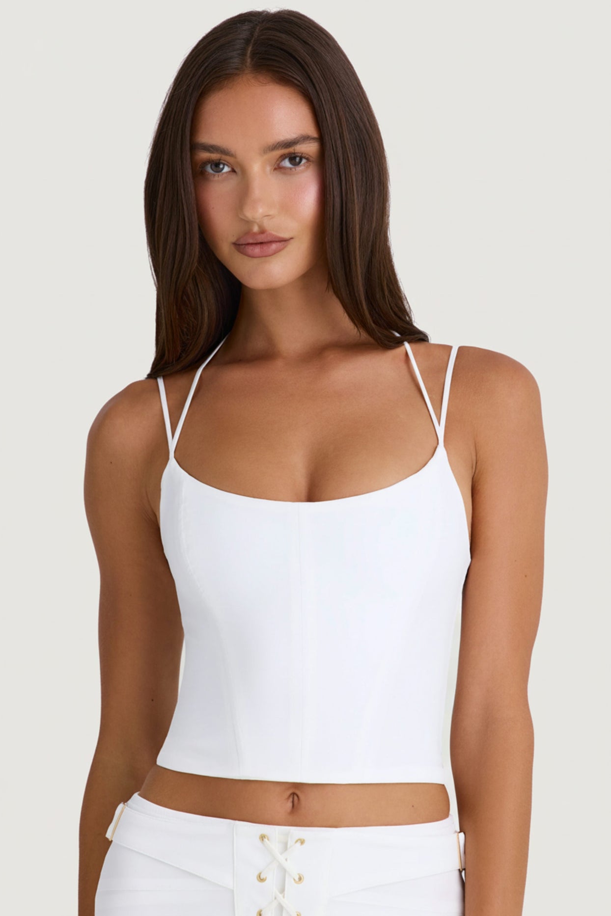 Strappy Halterneck Corset Top in White - 4