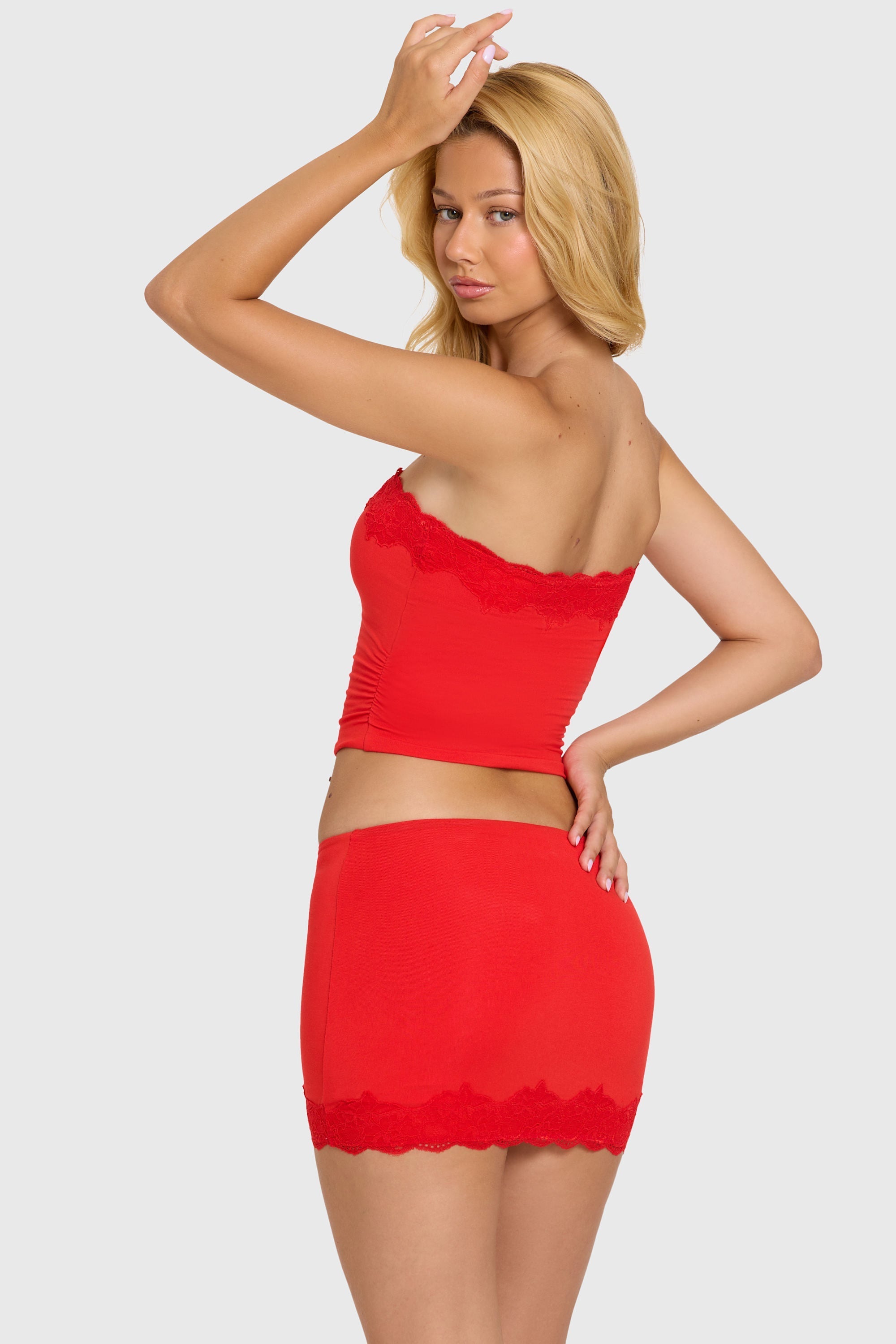 Modal Lace-Trim Bandeau Top in Cherry
