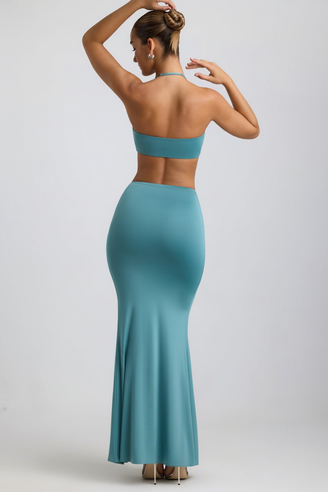 Slinky Jersey Hardware Detail Maxi Skirt in Sea Green - 2