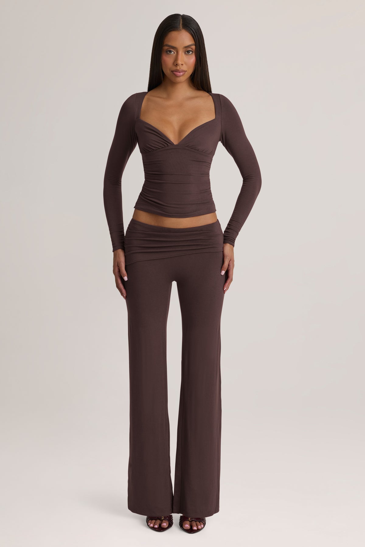 Modal Mid-Rise Trousers in Chocolate Brown