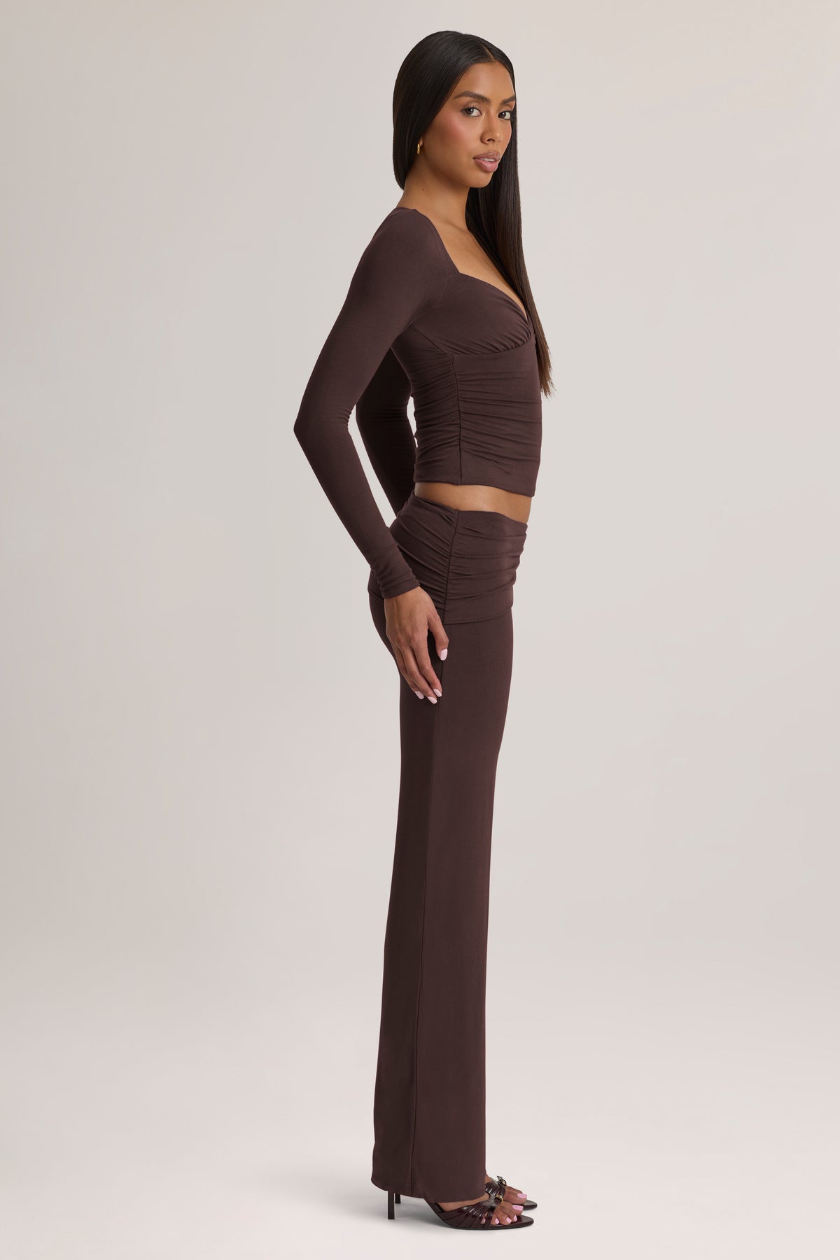 Modal Mid-Rise Trousers in Chocolate Brown