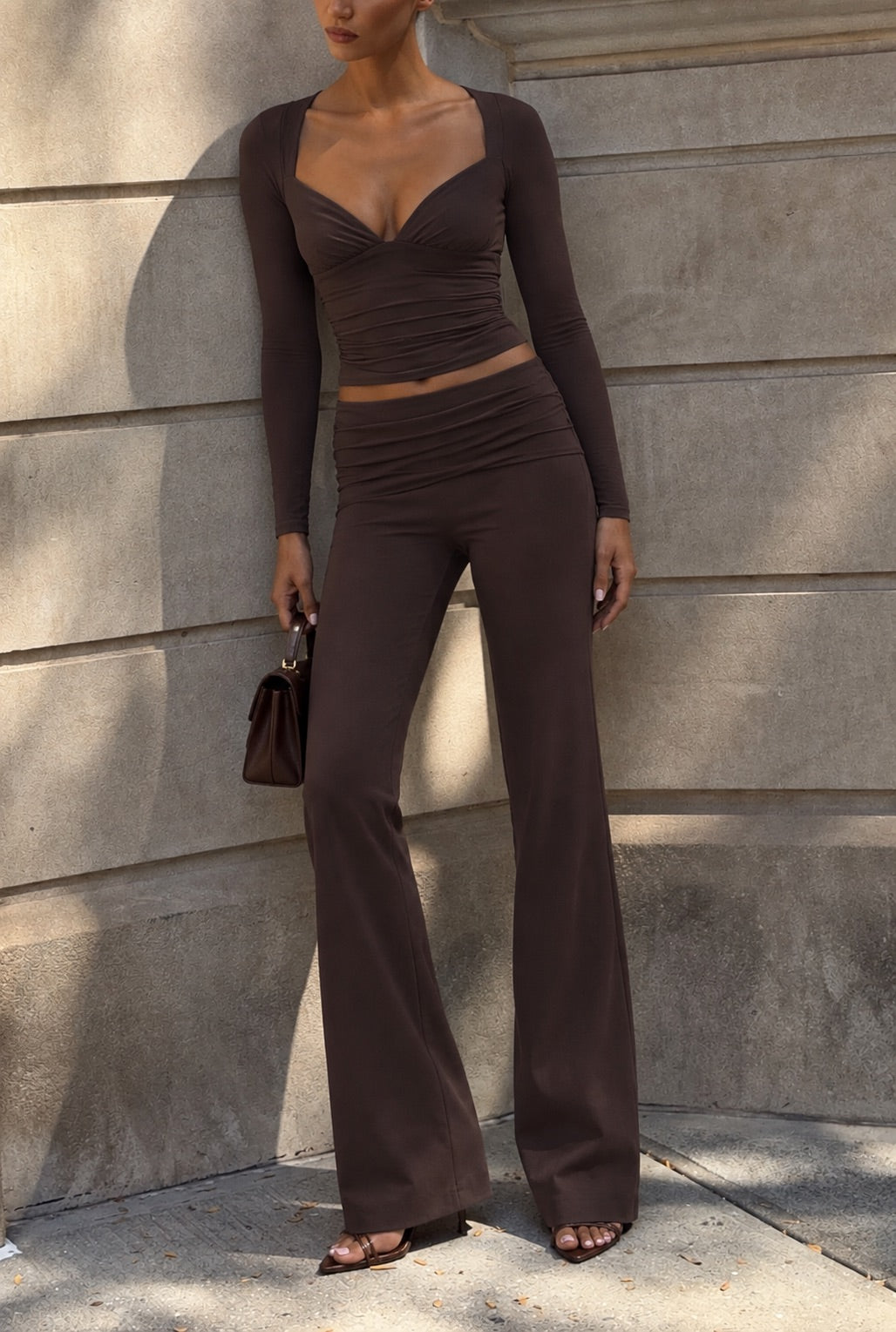 Modal Mid-Rise Trousers in Chocolate Brown