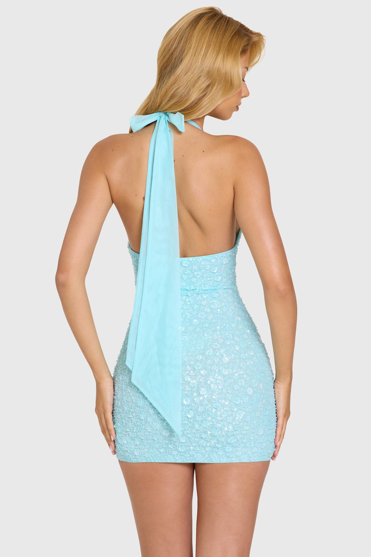 Embellished Mini Dress in Aqua - 6
