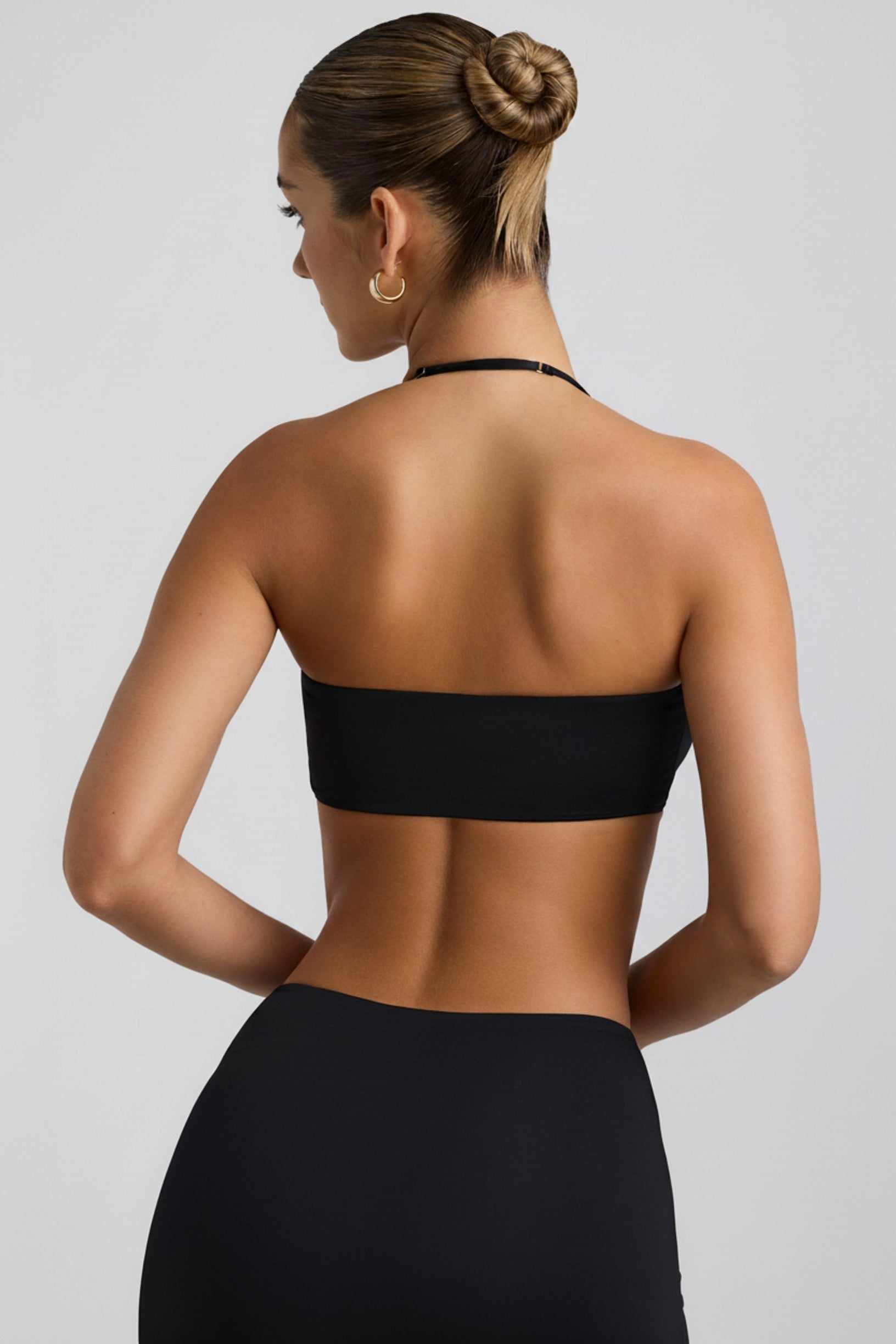 Slinky Jersey Hardware Detail Halterneck Bralette in Black - 2
