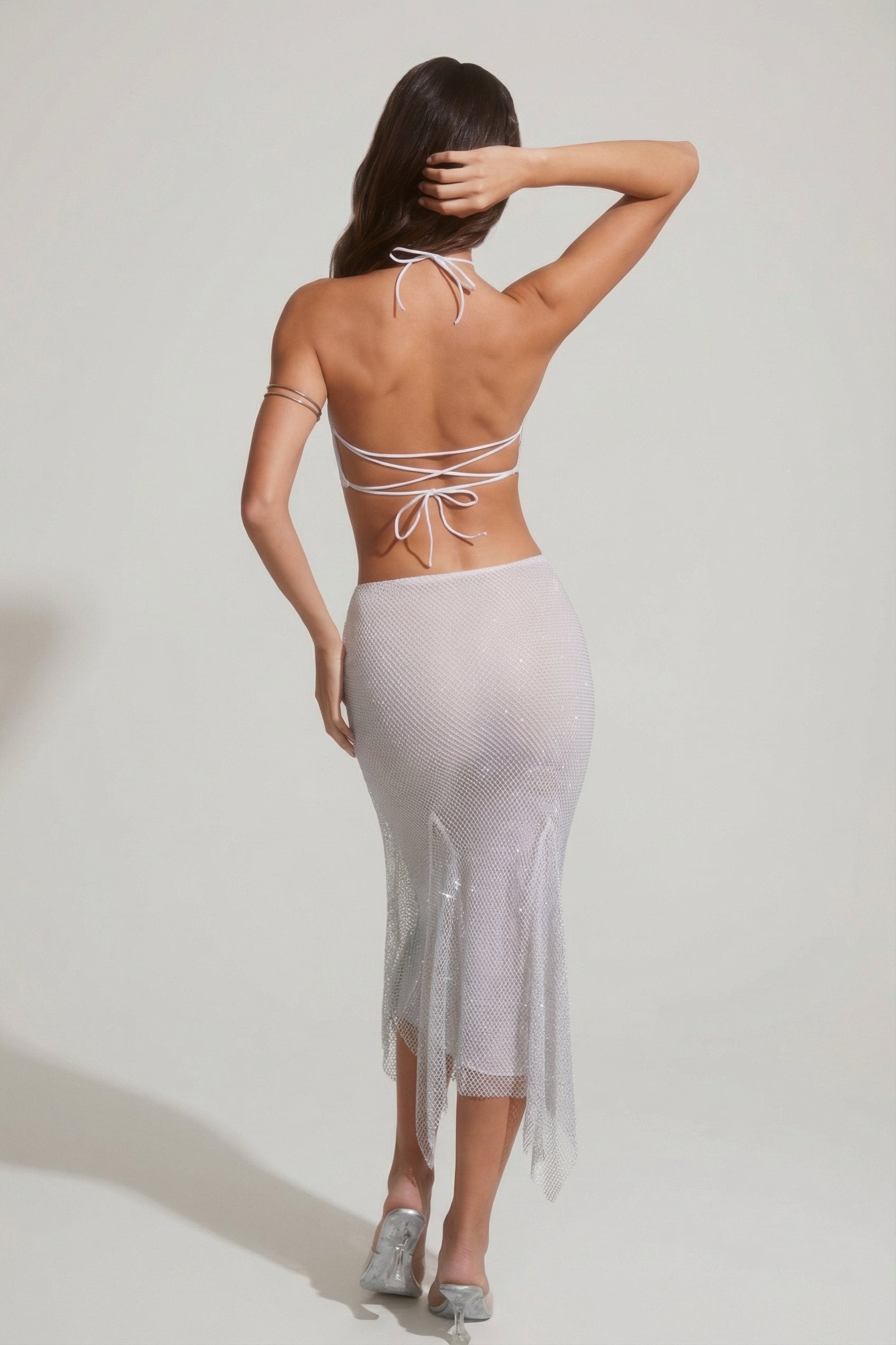 Embellished Handkerchief Hem Midaxi Skirt in Silver - 2